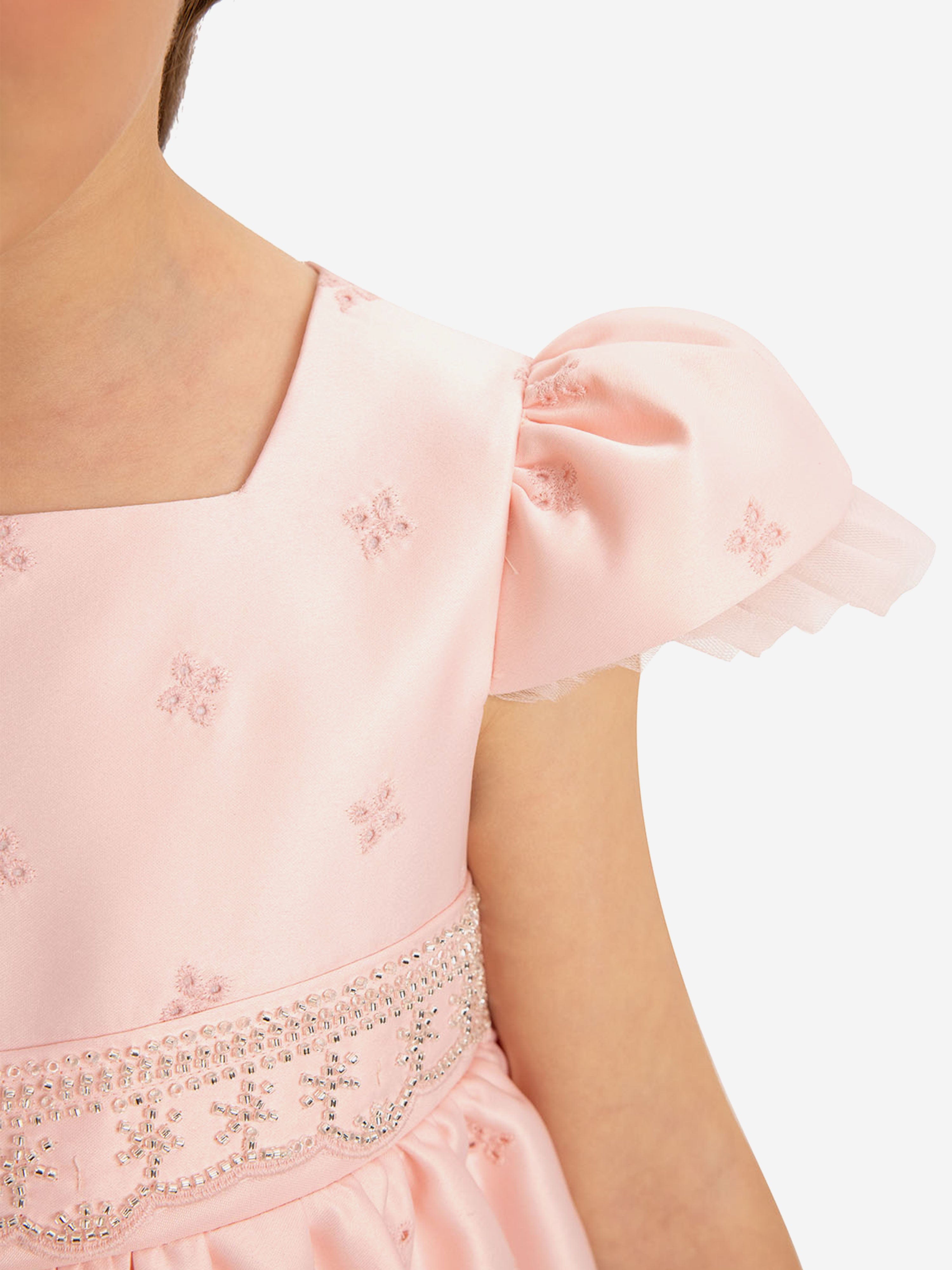 DRESS & Fleur Girls Pink Tulle Dress and Bag Set with Embroidered Detail