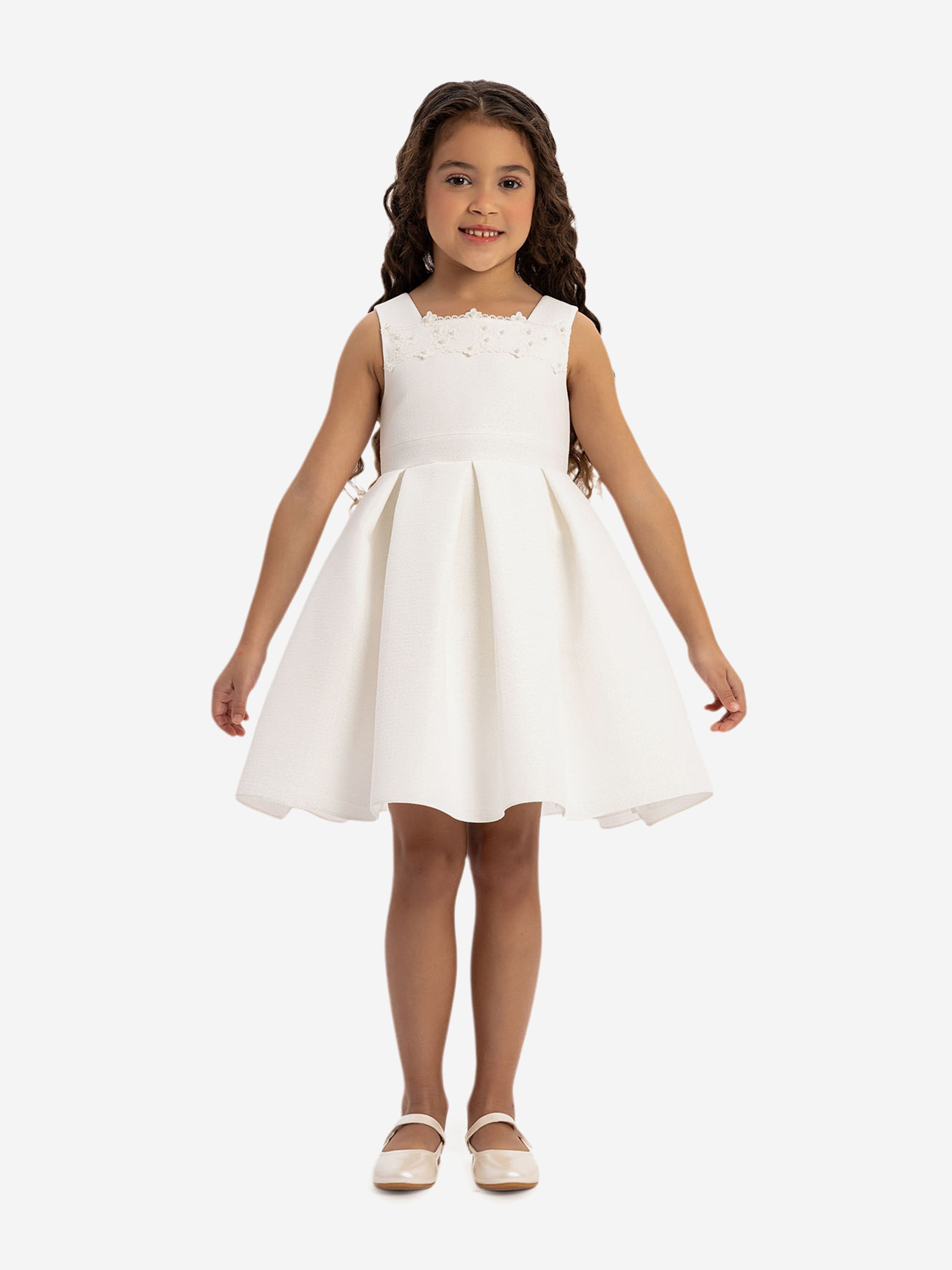 DRESS & Fleur Girls White 3-Piece Dress Set with Bolero and Bag