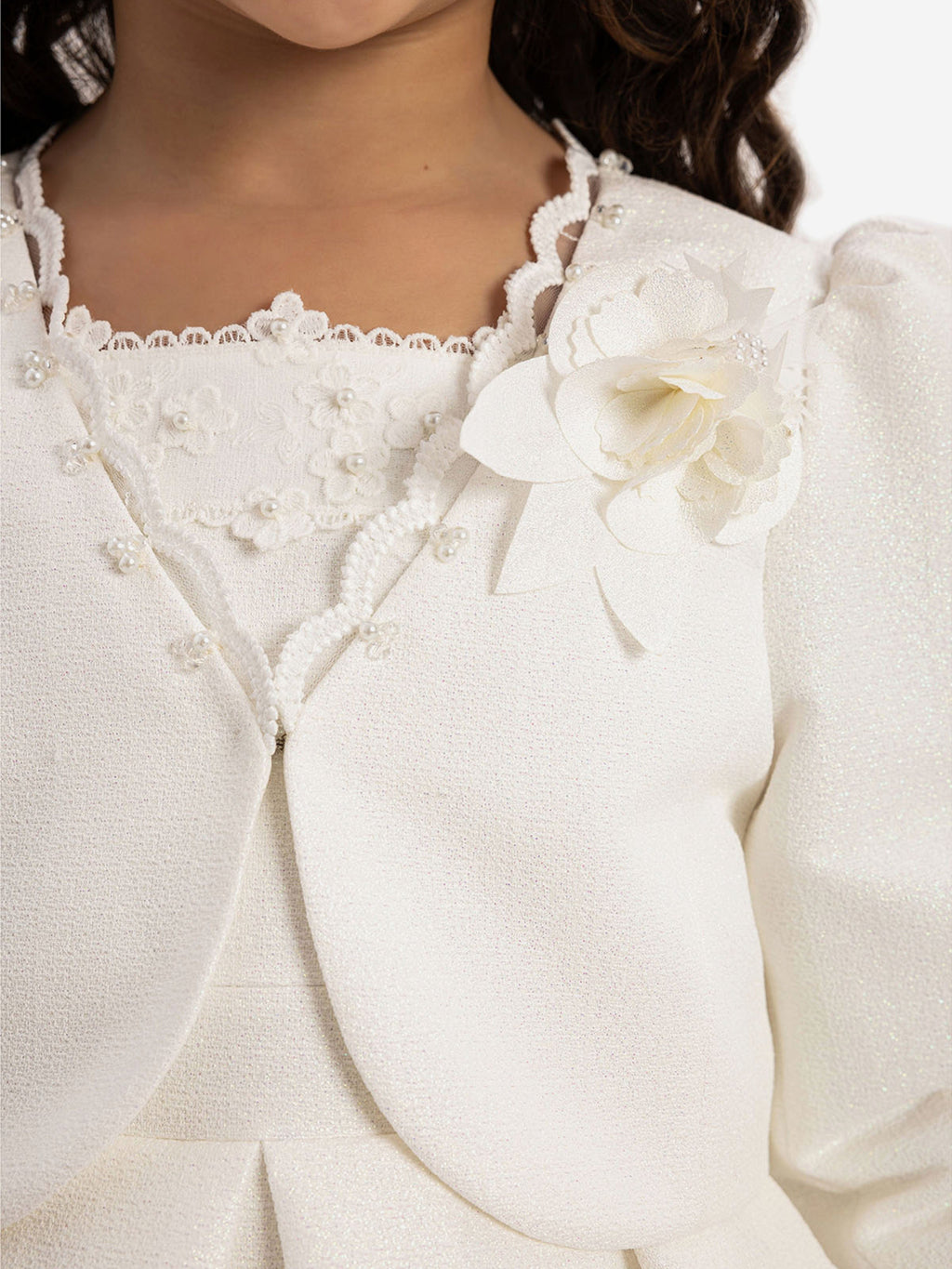 DRESS & Fleur Girls White 3-Piece Dress Set with Bolero and Bag