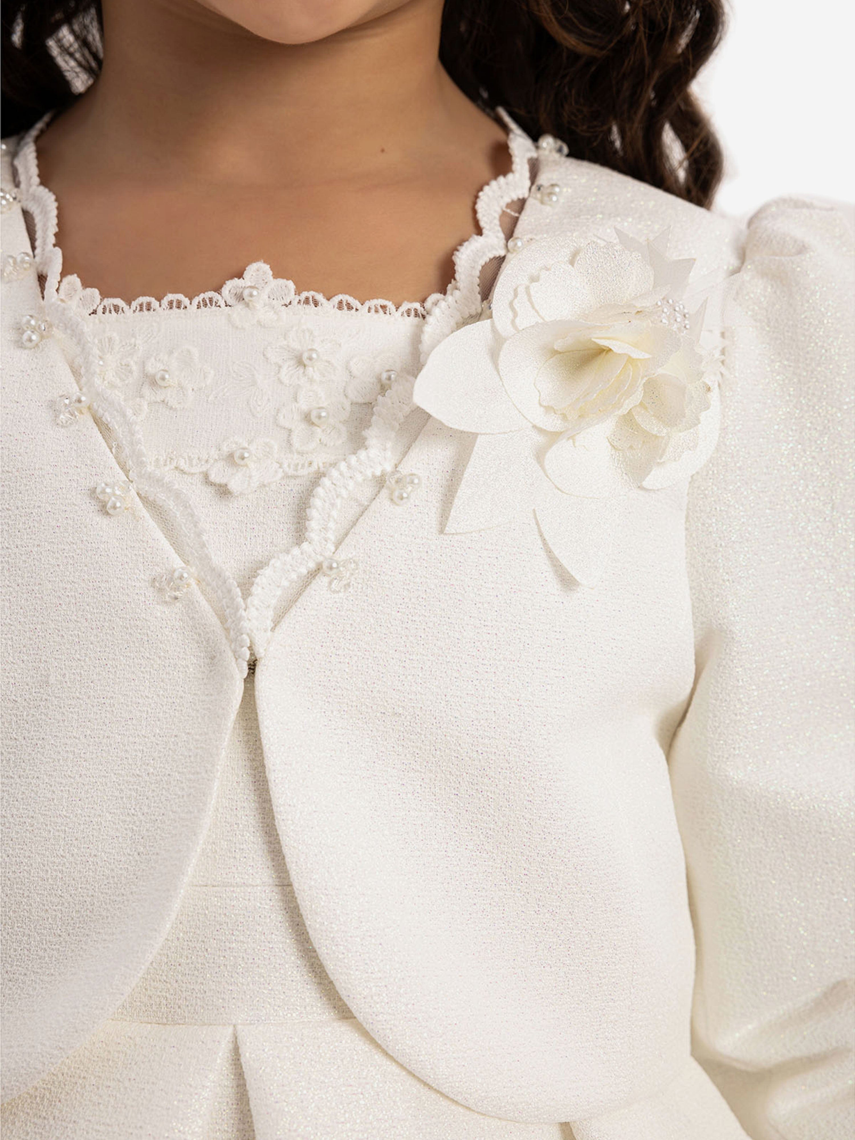 DRESS & Fleur Girls White 3-Piece Dress Set with Bolero and Bag