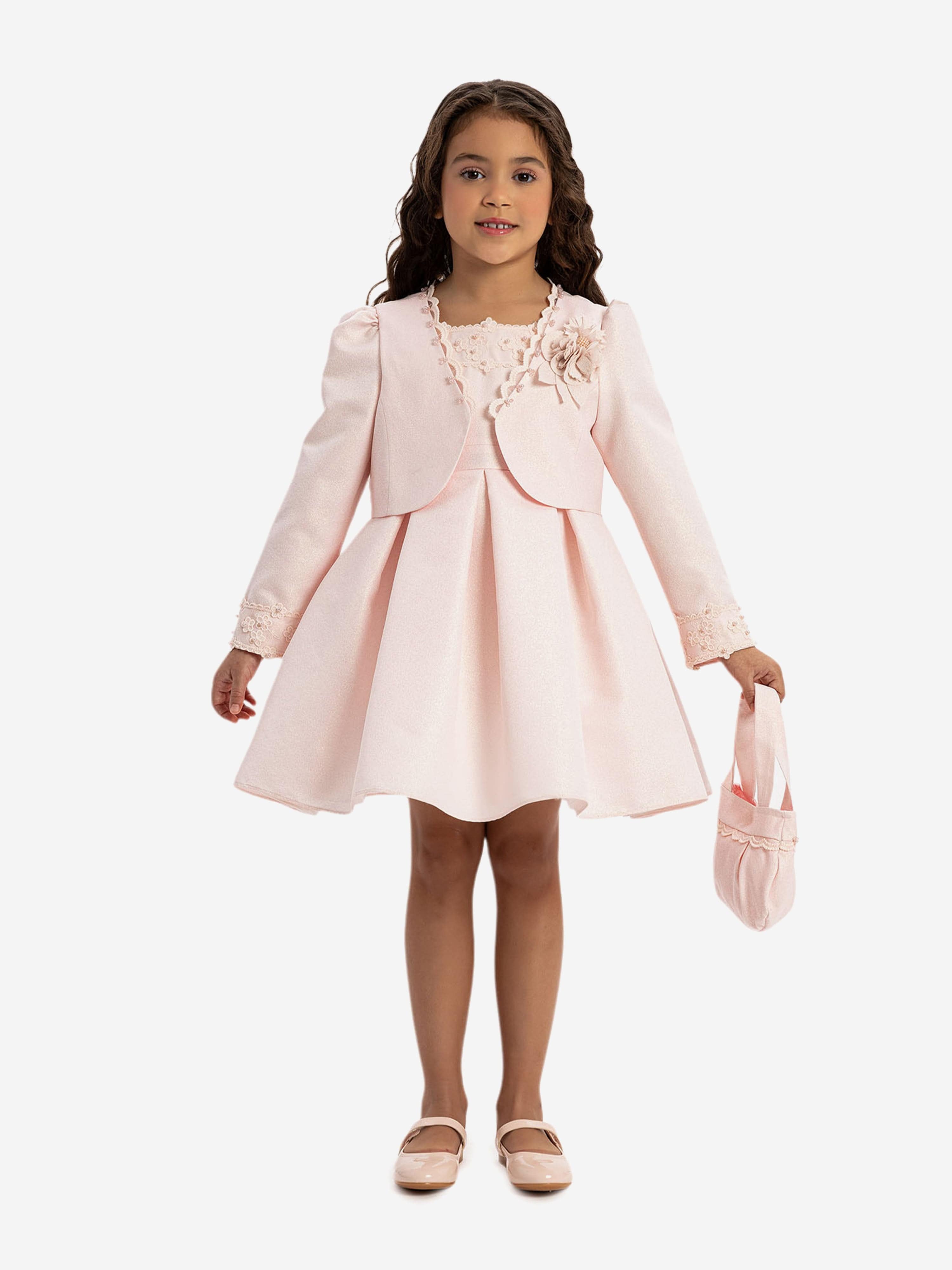 DRESS & Fleur Girls 3-Piece Pink Dress Set with Bolero and Bag