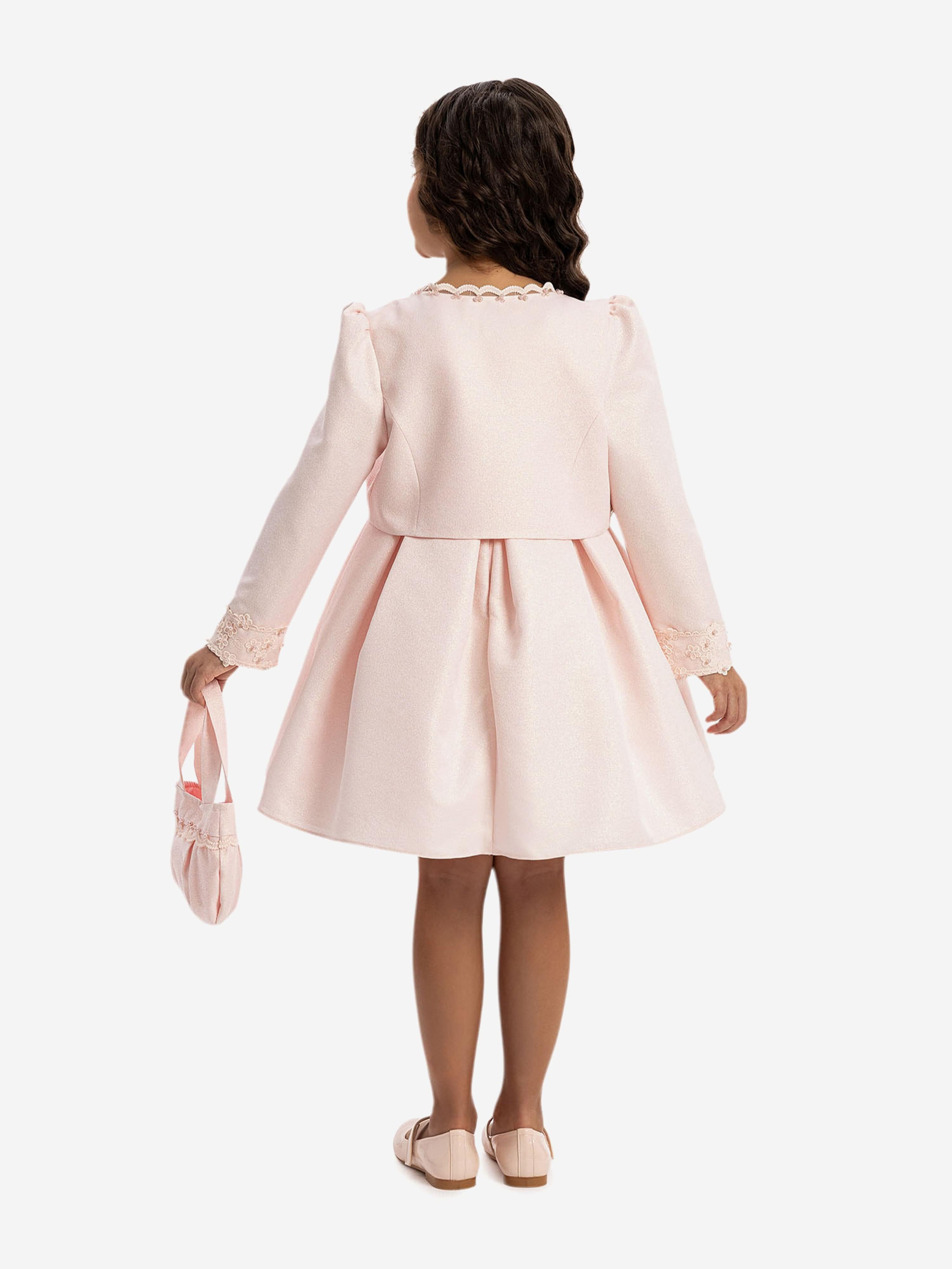 DRESS & Fleur Girls 3-Piece Pink Dress Set with Bolero and Bag