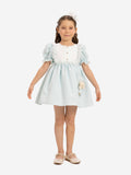 DRESS & Fleur Baby Girls Blue Jacquard Dress Set with Teddy Bear
