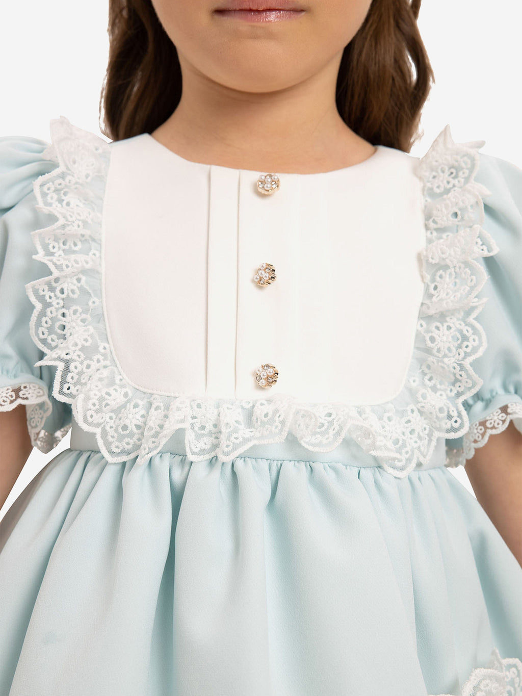 DRESS & Fleur Baby Girls Blue Jacquard Dress Set with Teddy Bear