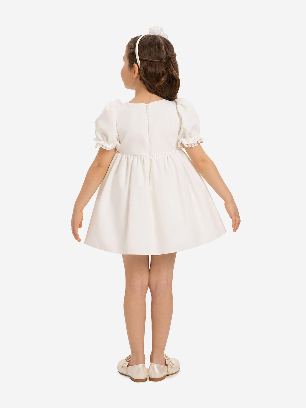 DRESS & Fleur Baby Girls White Jacquard Dress Set with Teddy Bear