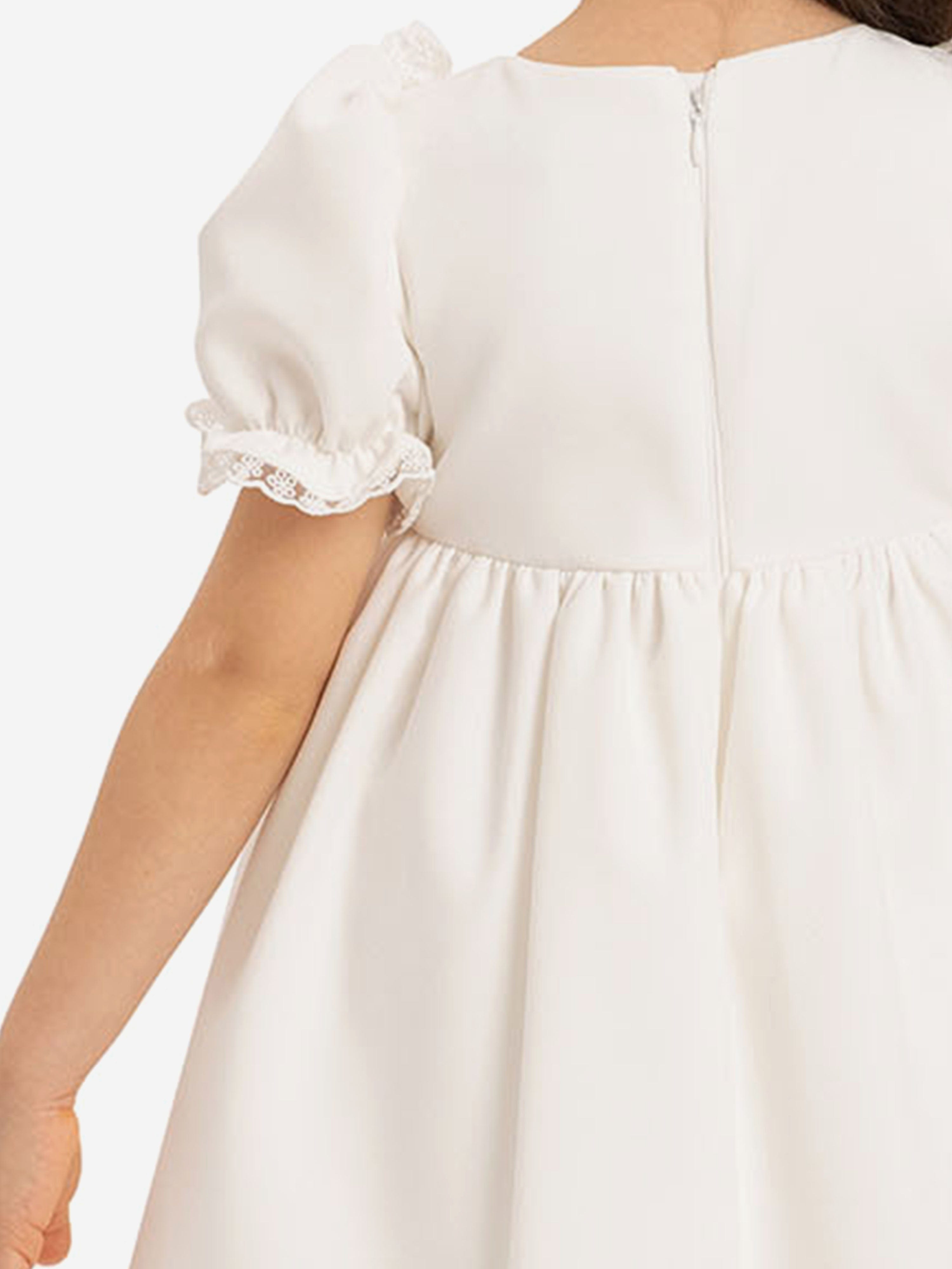 DRESS & Fleur Baby Girls White Jacquard Dress Set with Teddy Bear