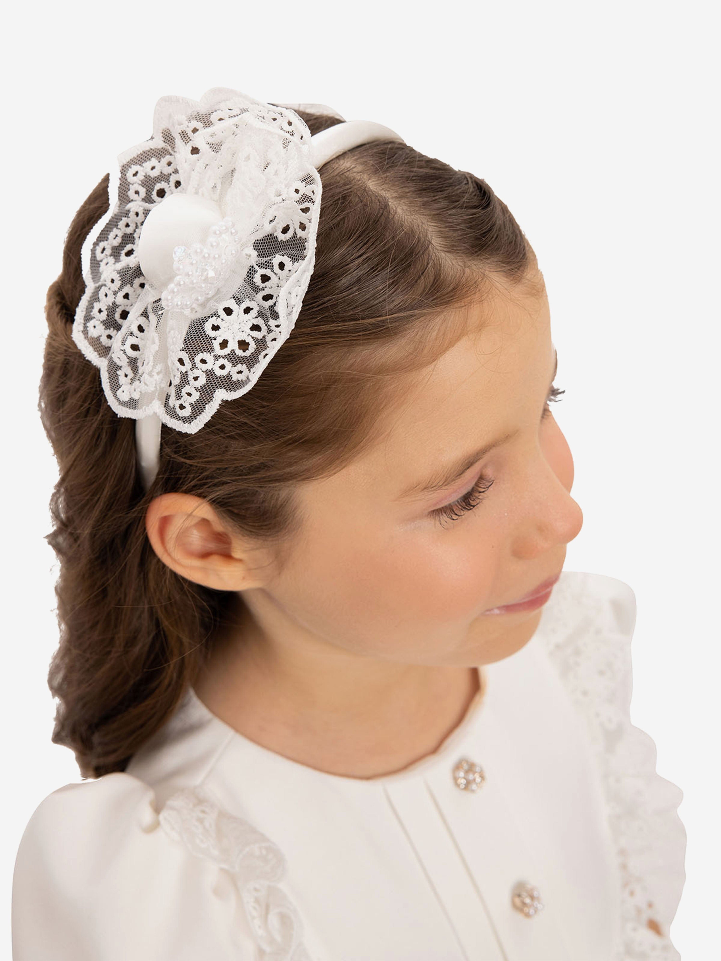 DRESS & Fleur Baby Girls White Jacquard Dress Set with Teddy Bear