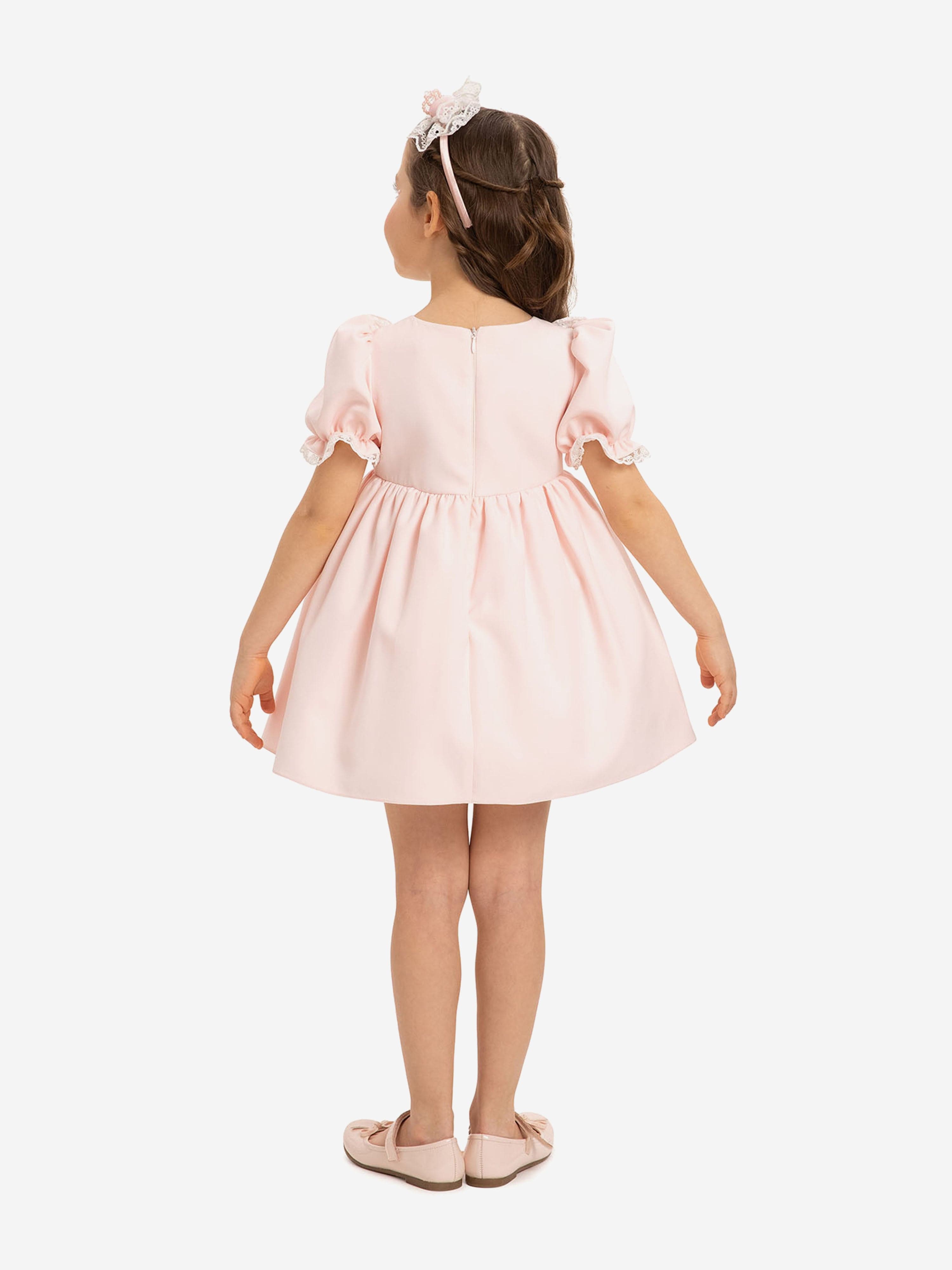 DRESS & Fleur Baby Girls Pink Jacquard Dress Set with Teddy Bear
