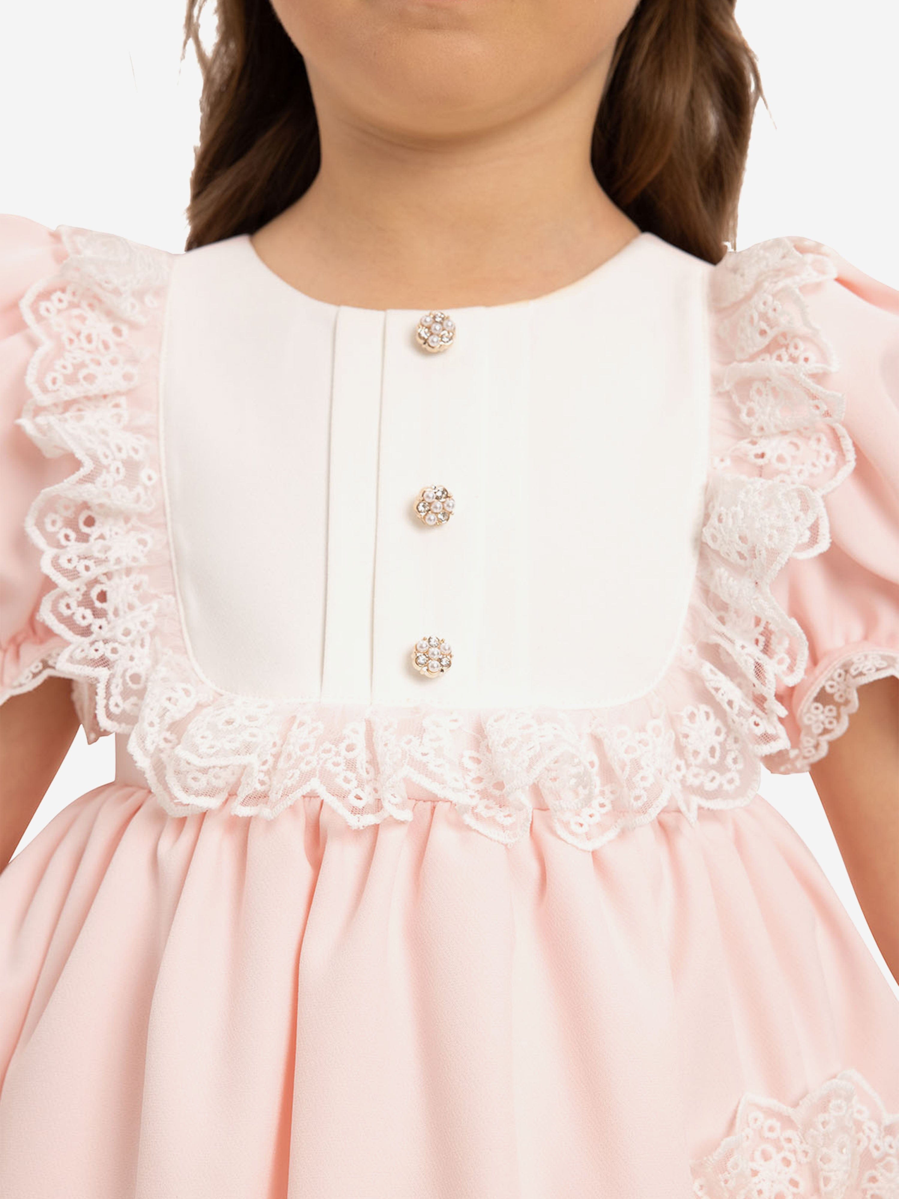 DRESS & Fleur Baby Girls Pink Jacquard Dress Set with Teddy Bear