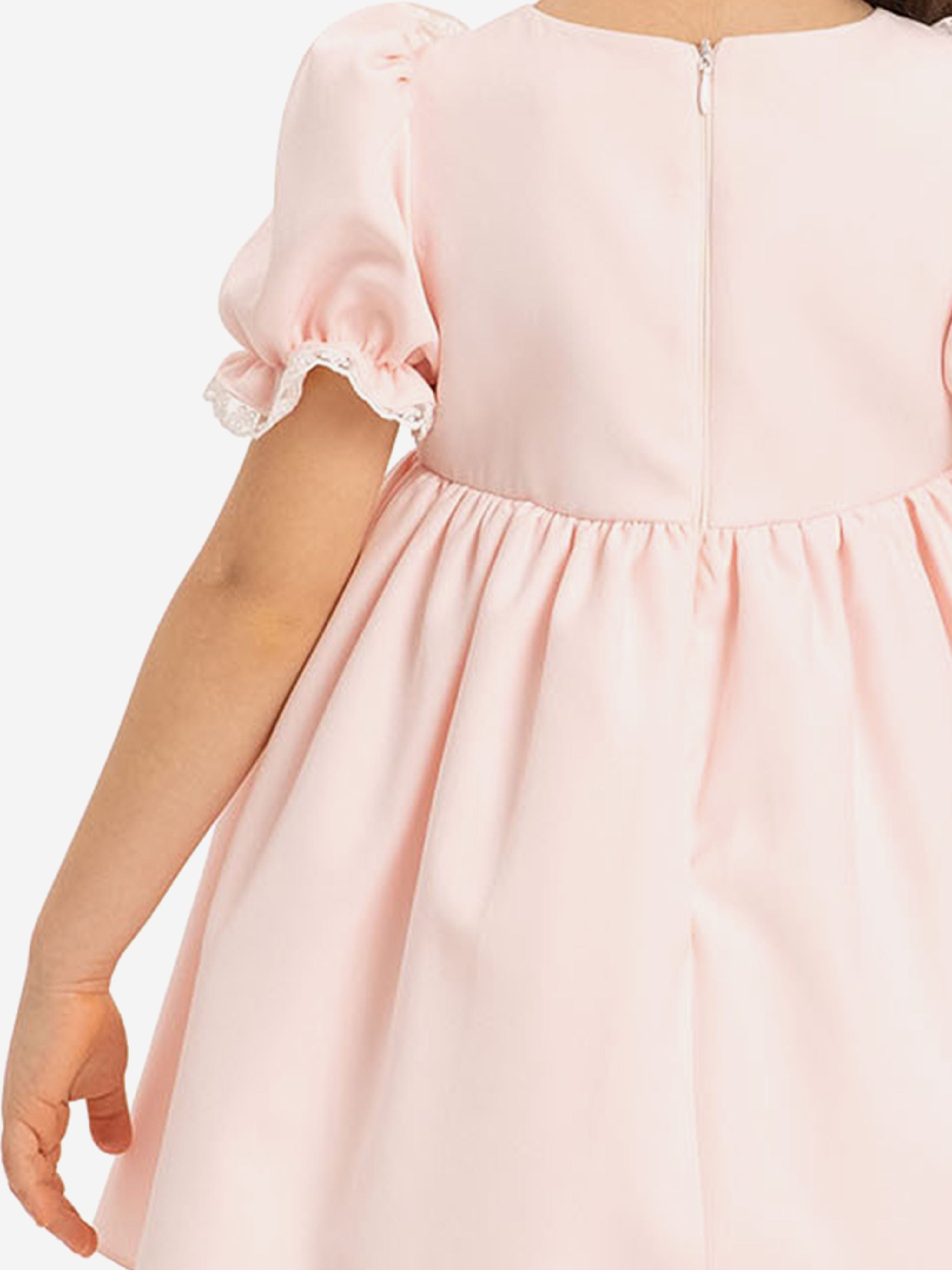 DRESS & Fleur Baby Girls Pink Jacquard Dress Set with Teddy Bear