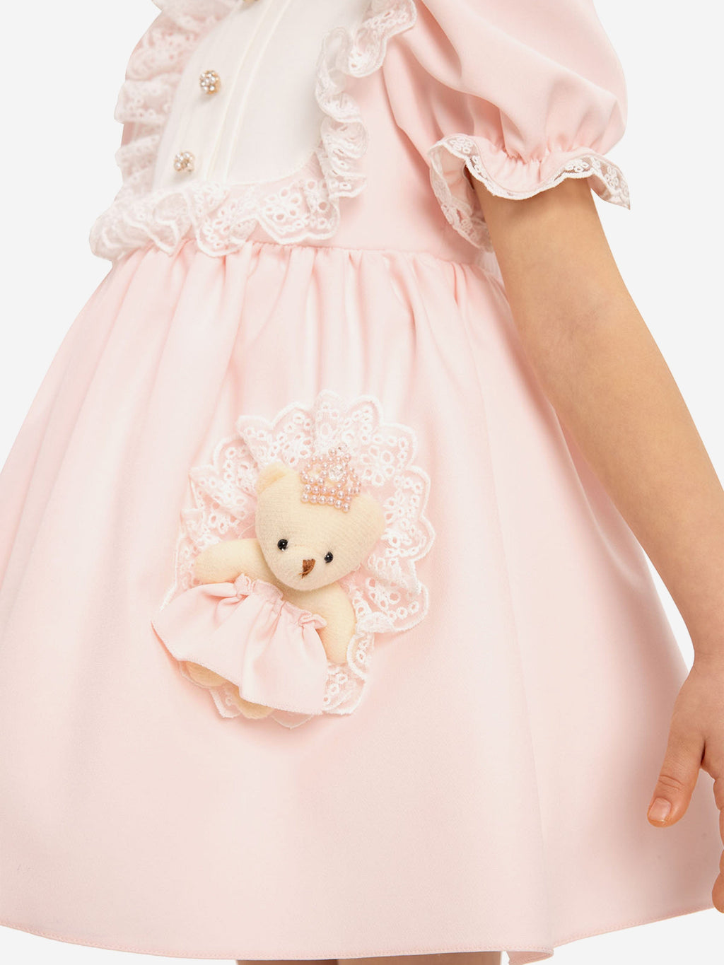 DRESS & Fleur Baby Girls Pink Jacquard Dress Set with Teddy Bear
