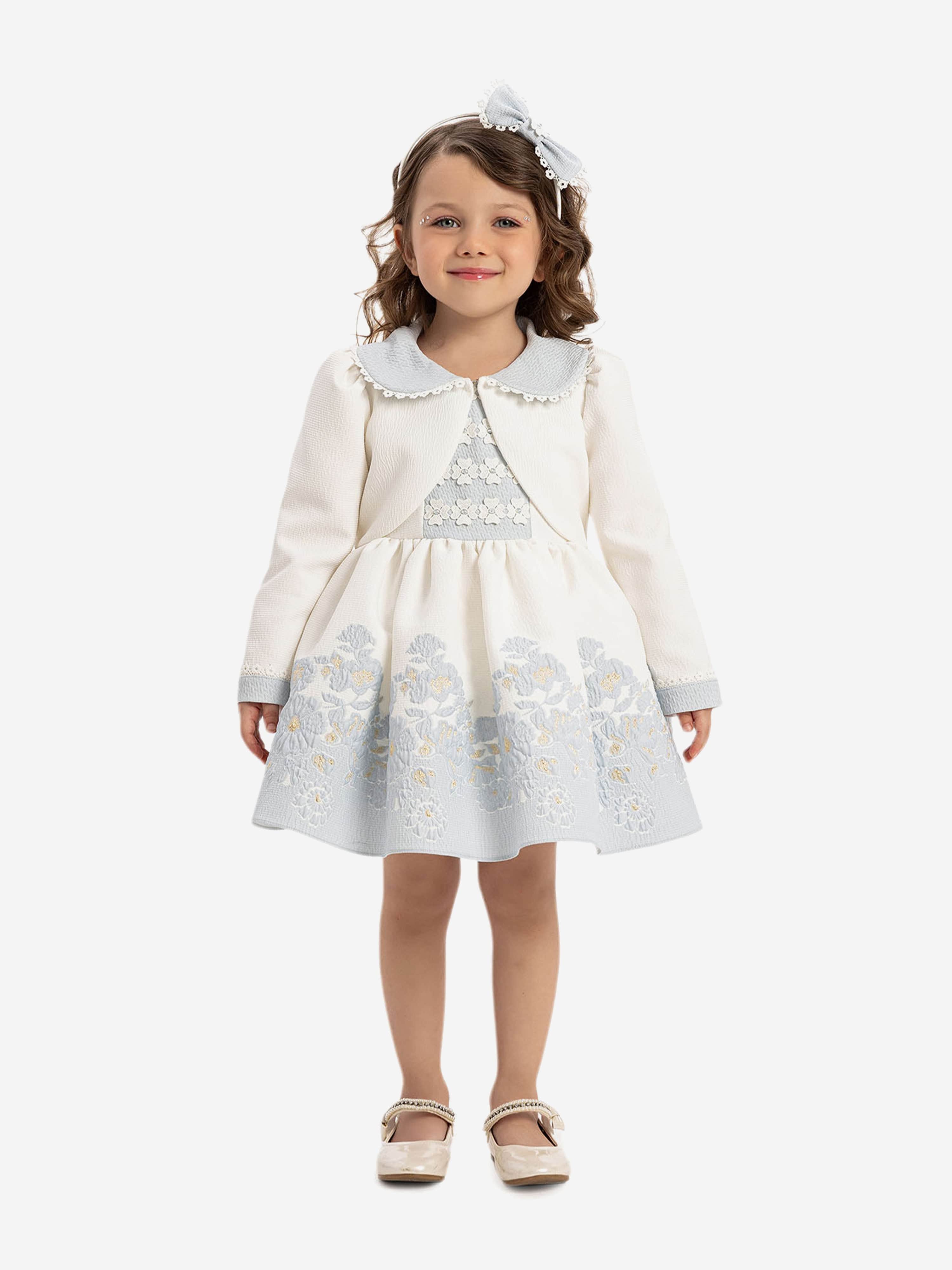 DRESS & Fleur Baby Girls Floral Dress with Bolero and Headband - Blue