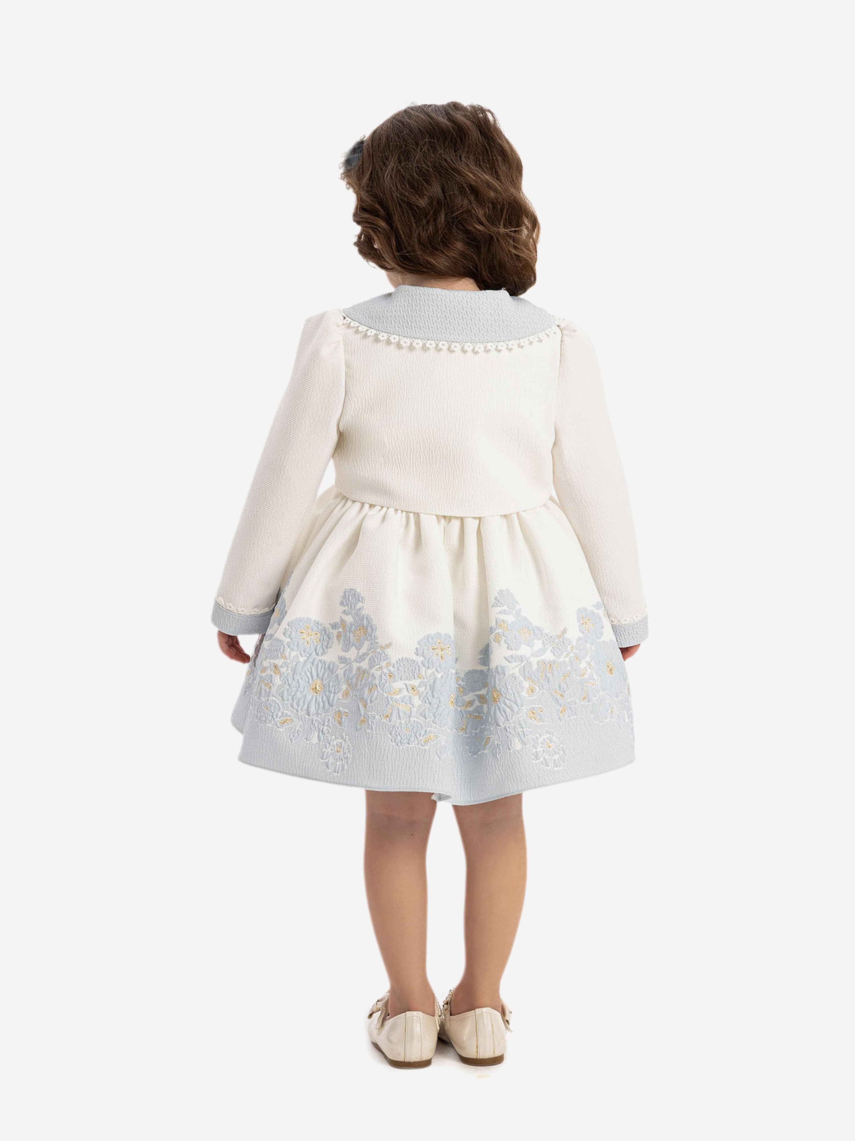 DRESS & Fleur Baby Girls Floral Dress with Bolero and Headband - Blue
