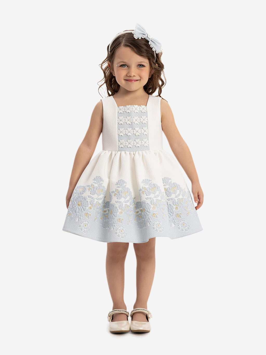 DRESS & Fleur Baby Girls Floral Dress with Bolero and Headband - Blue