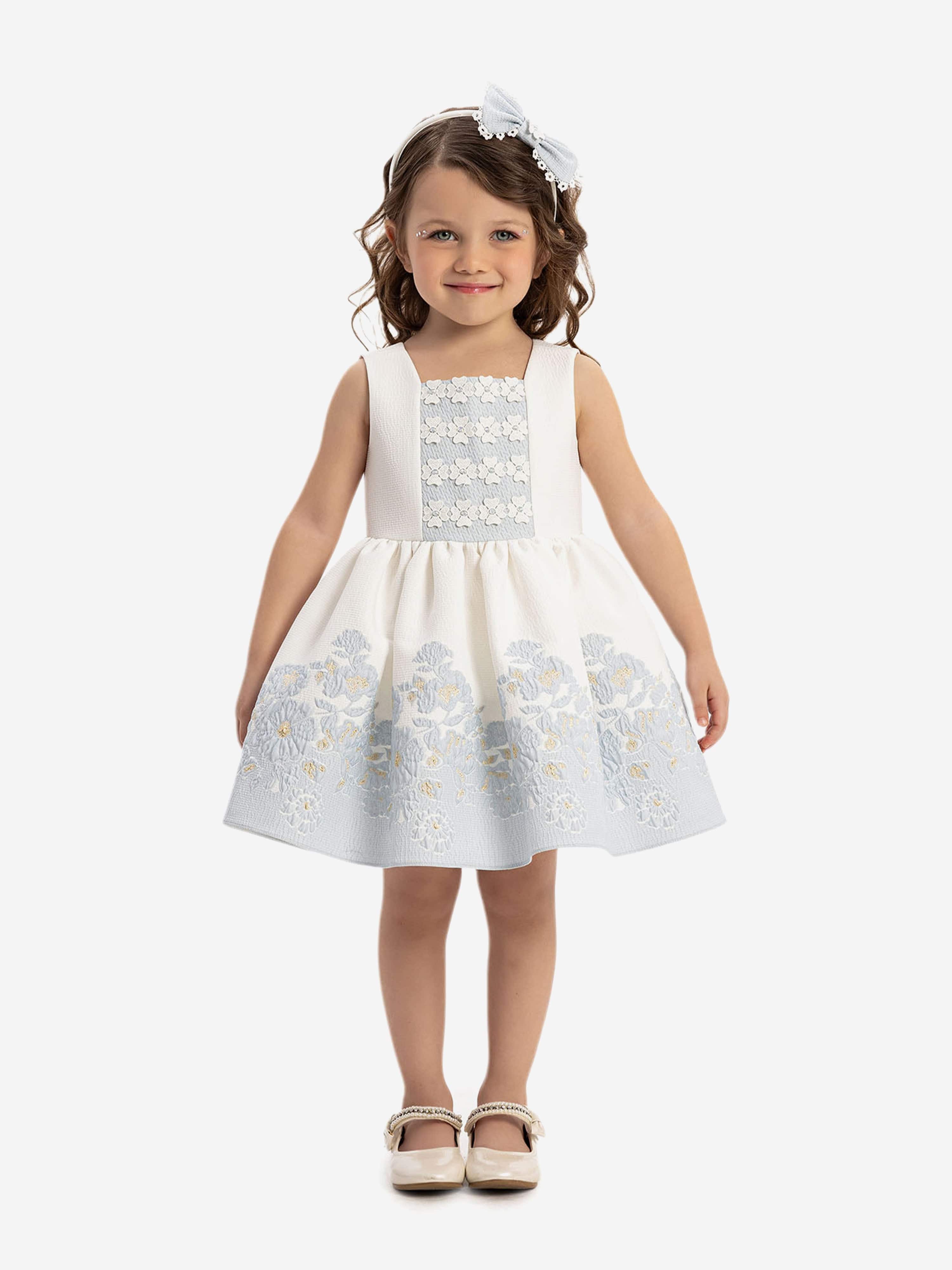 DRESS & Fleur Baby Girls Floral Dress with Bolero and Headband - Blue