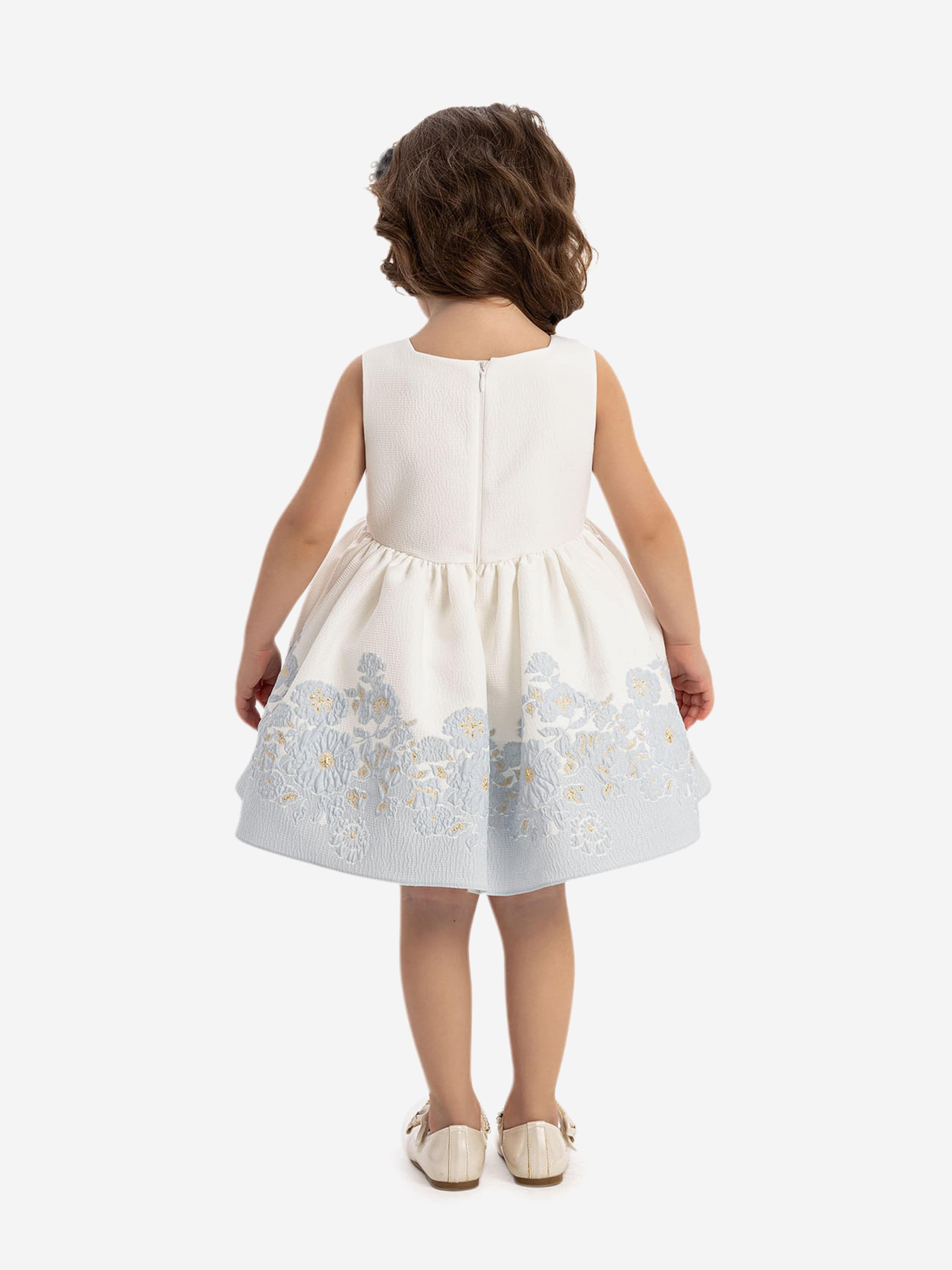 DRESS & Fleur Baby Girls Floral Dress with Bolero and Headband - Blue