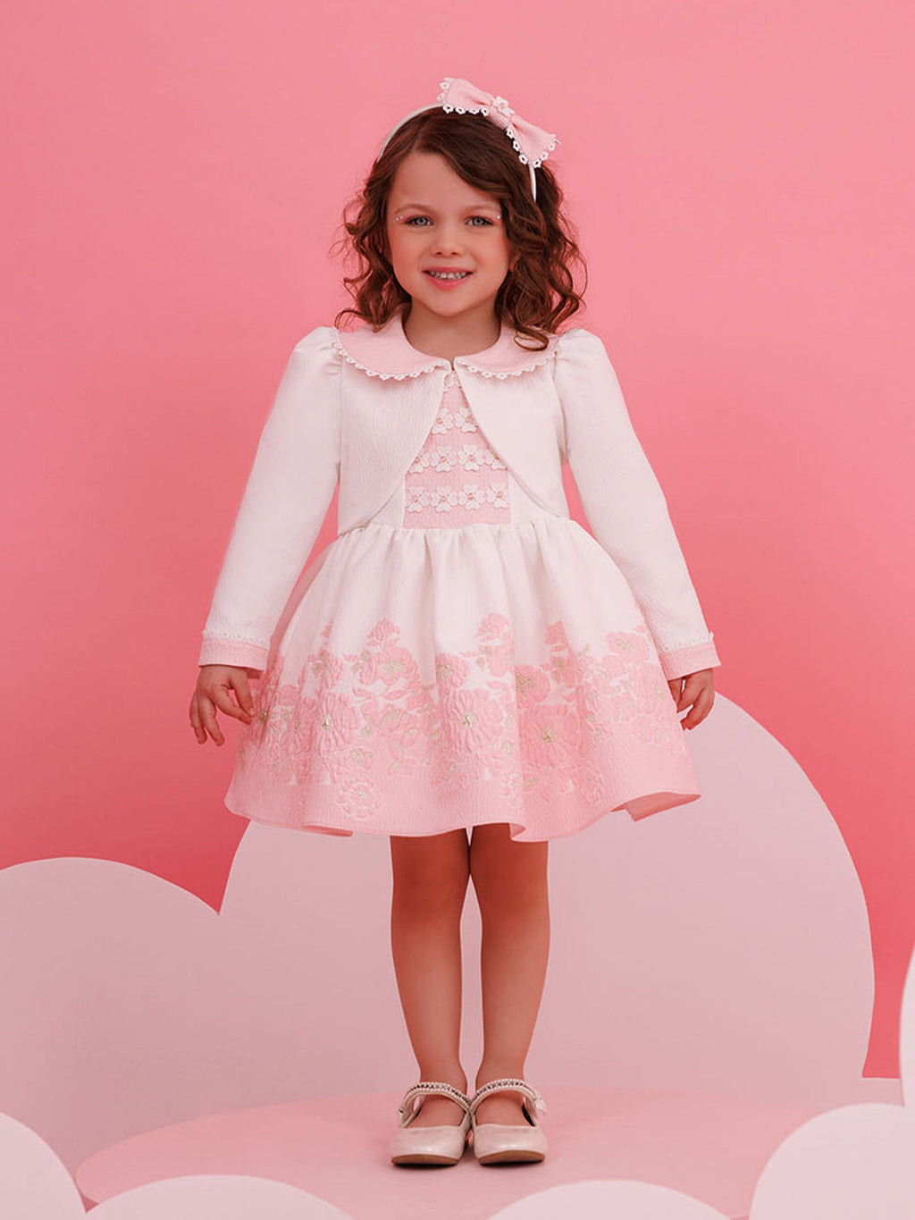 DRESS & Fleur Baby Girls Floral Embroidered Dress with Bolero - Pink