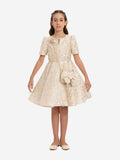 DRESS & Fleur Girls Beige Jacquard Floral Dress with Matching Bag