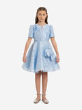 DRESS & Fleur Girls Blue Jacquard Floral Dress and Matching Bag Set