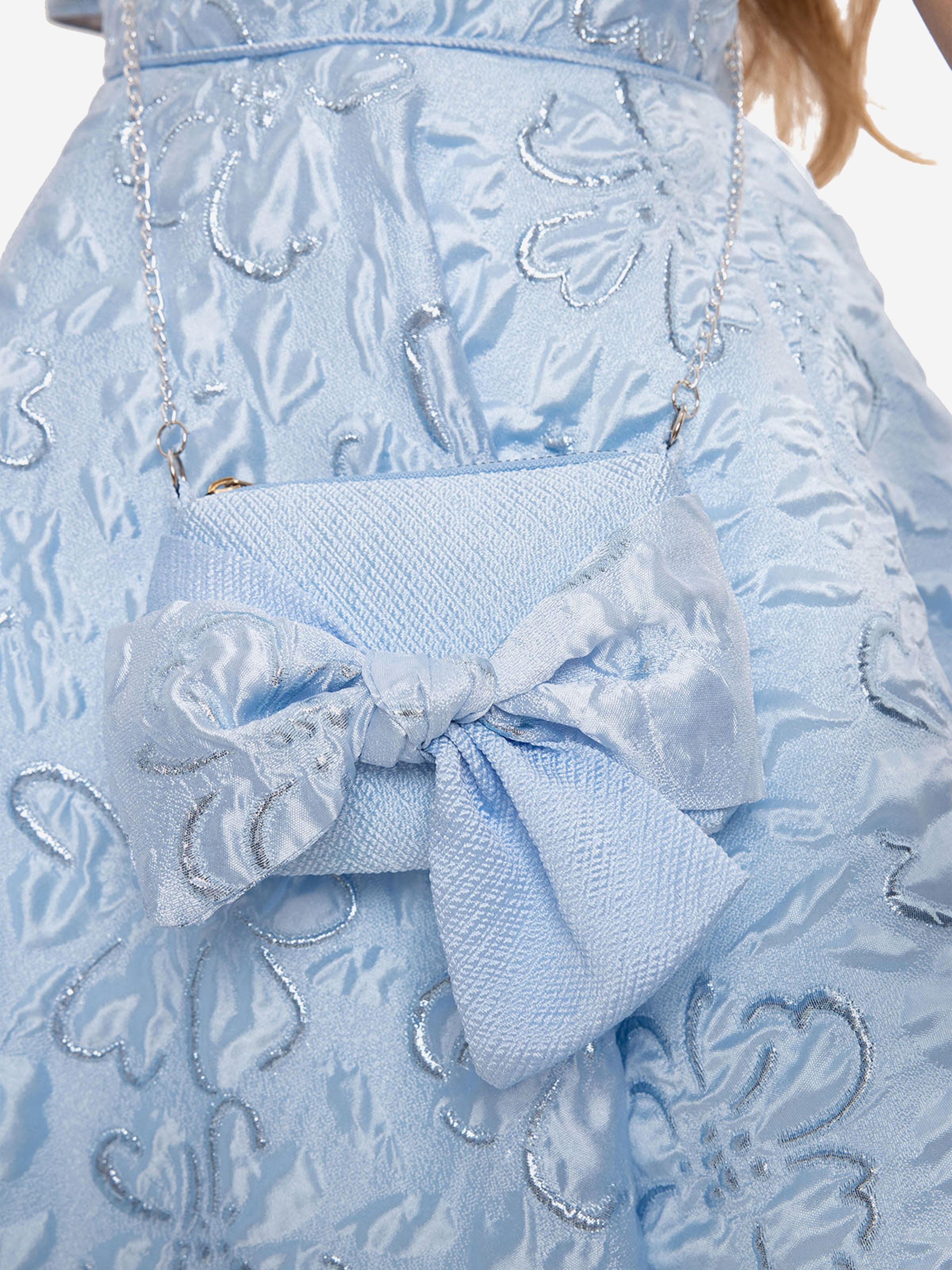 DRESS & Fleur Girls Blue Jacquard Floral Dress and Matching Bag Set