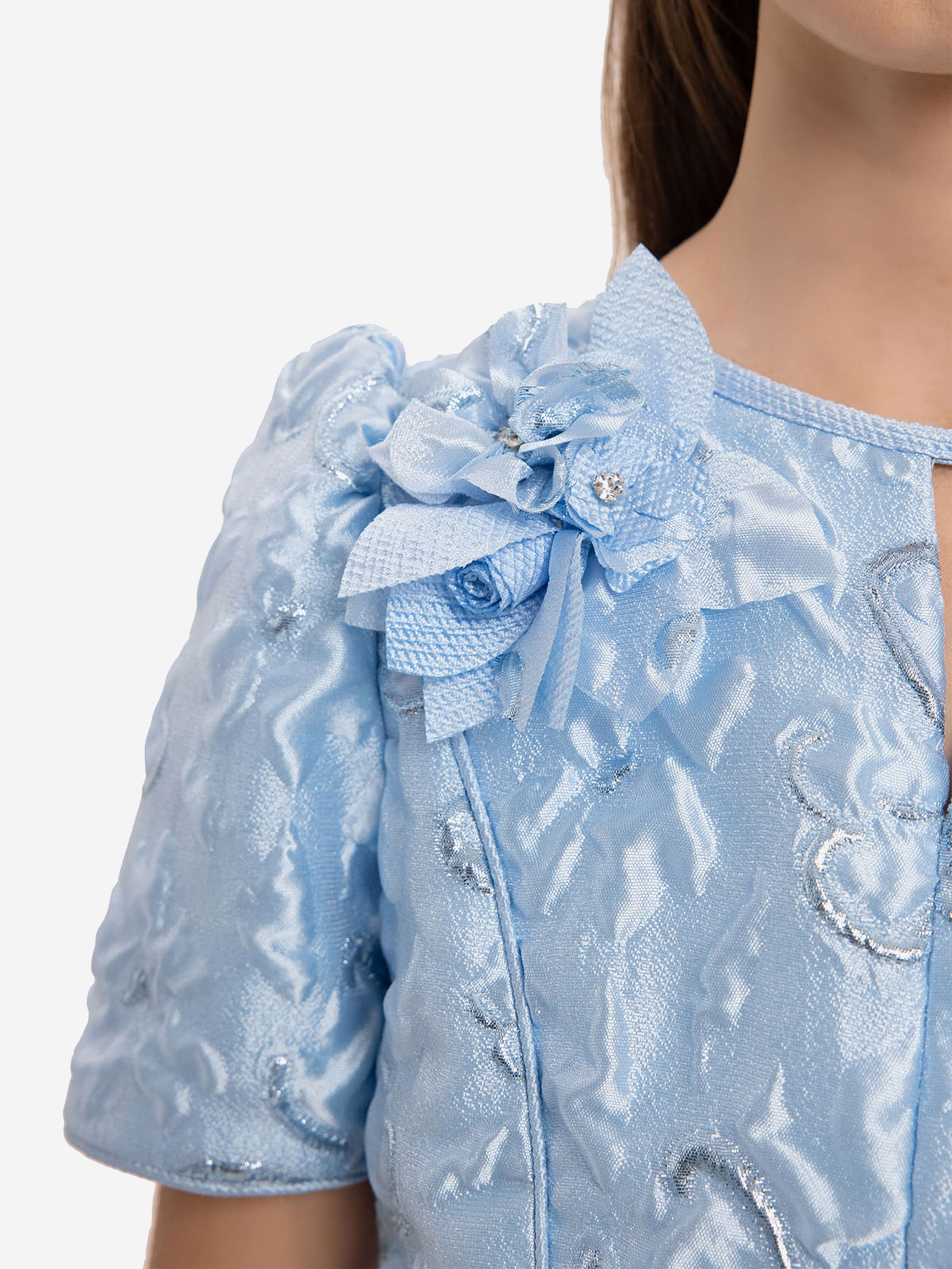 DRESS & Fleur Girls Blue Jacquard Floral Dress and Matching Bag Set