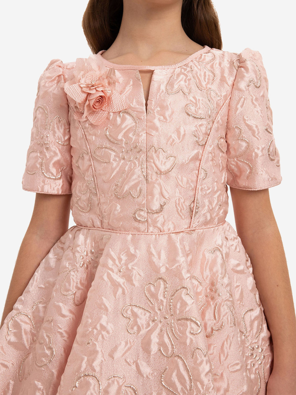 DRESS & Fleur Girls Pink Jacquard Elegant Dress and Bag 2-Piece Set