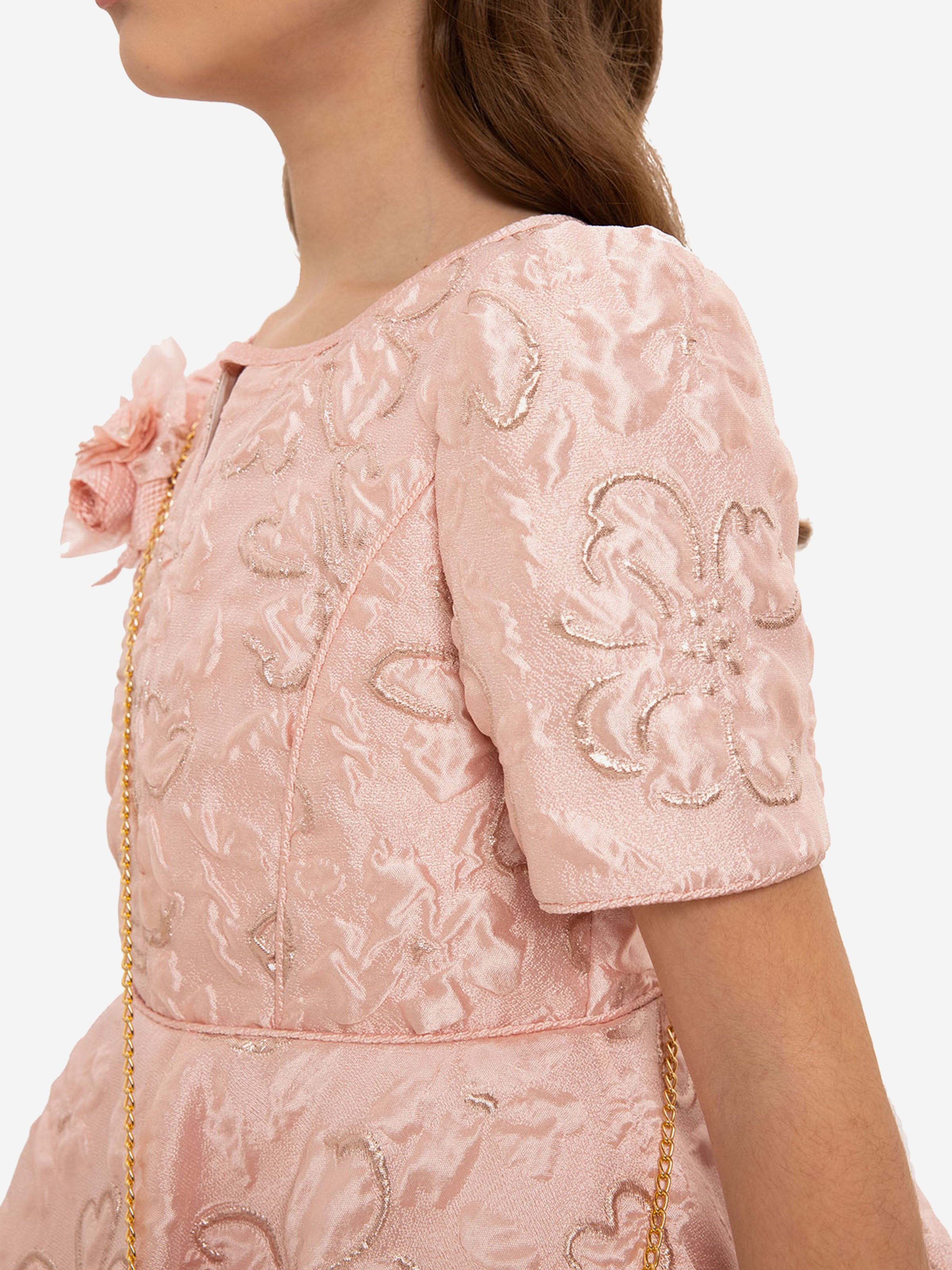 DRESS & Fleur Girls Pink Jacquard Elegant Dress and Bag 2-Piece Set