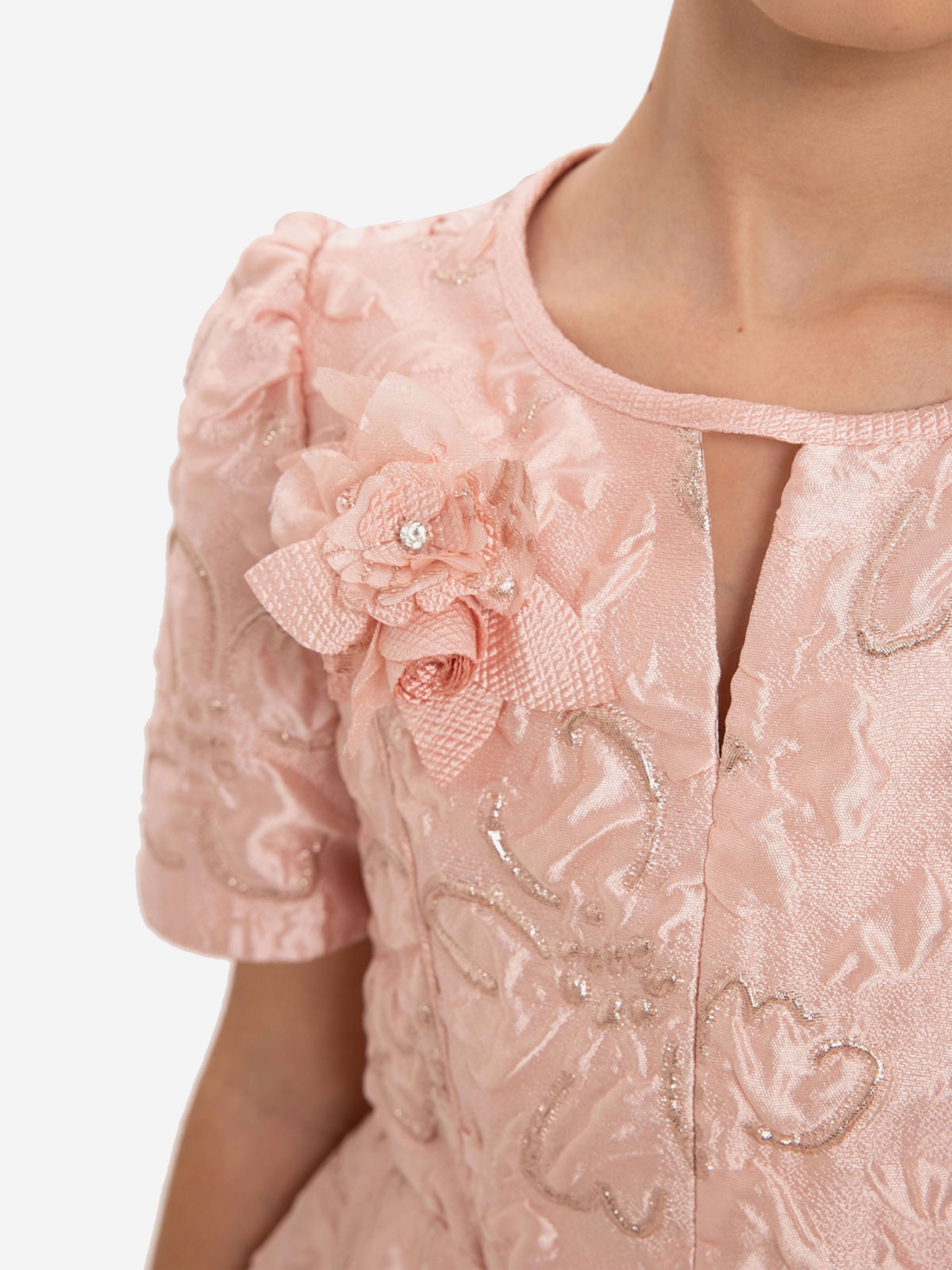 DRESS & Fleur Girls Pink Jacquard Elegant Dress and Bag 2-Piece Set