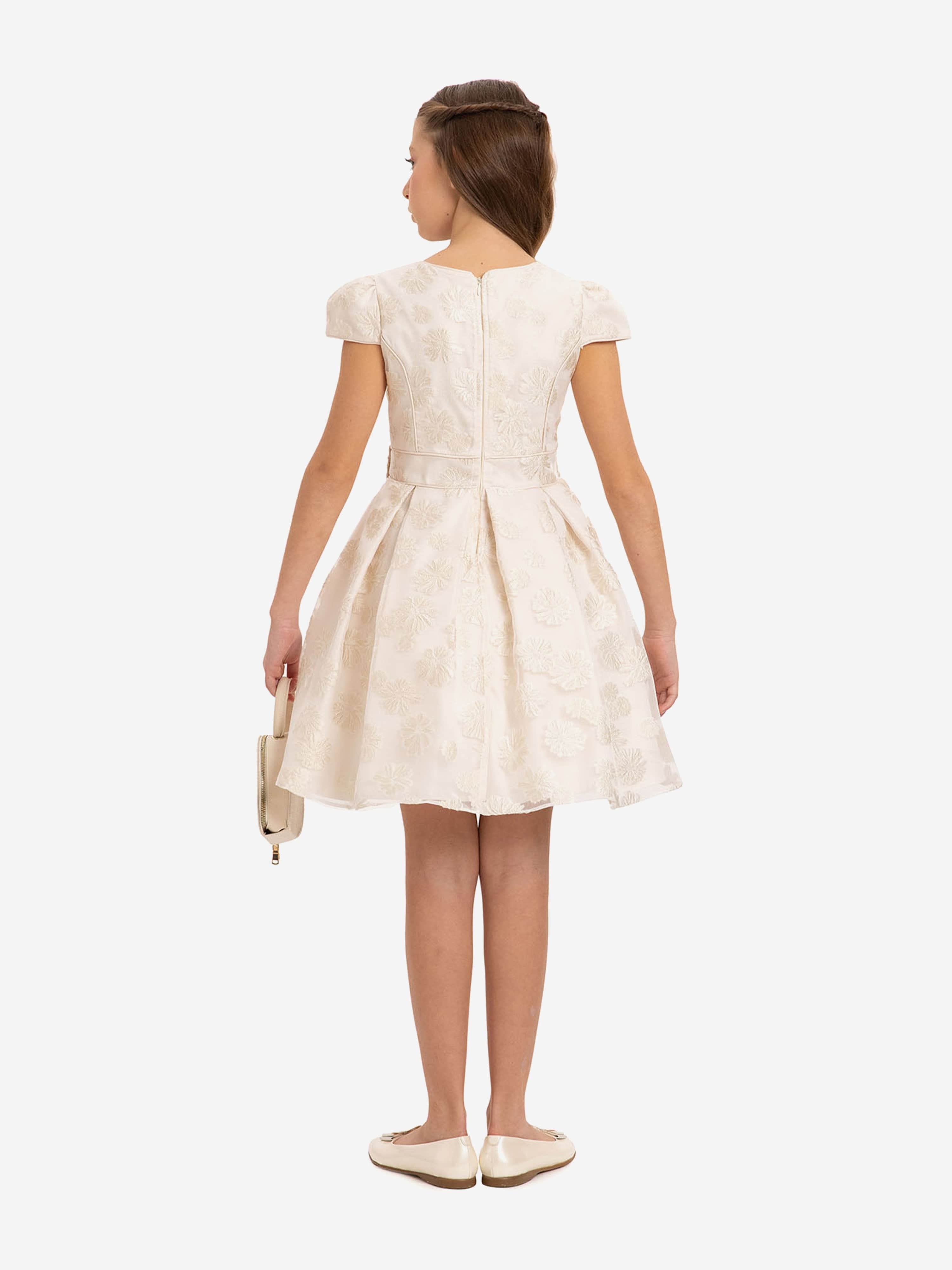 DRESS & Fleur Girls Floral Embroidered Dress and Bag Set in Beige