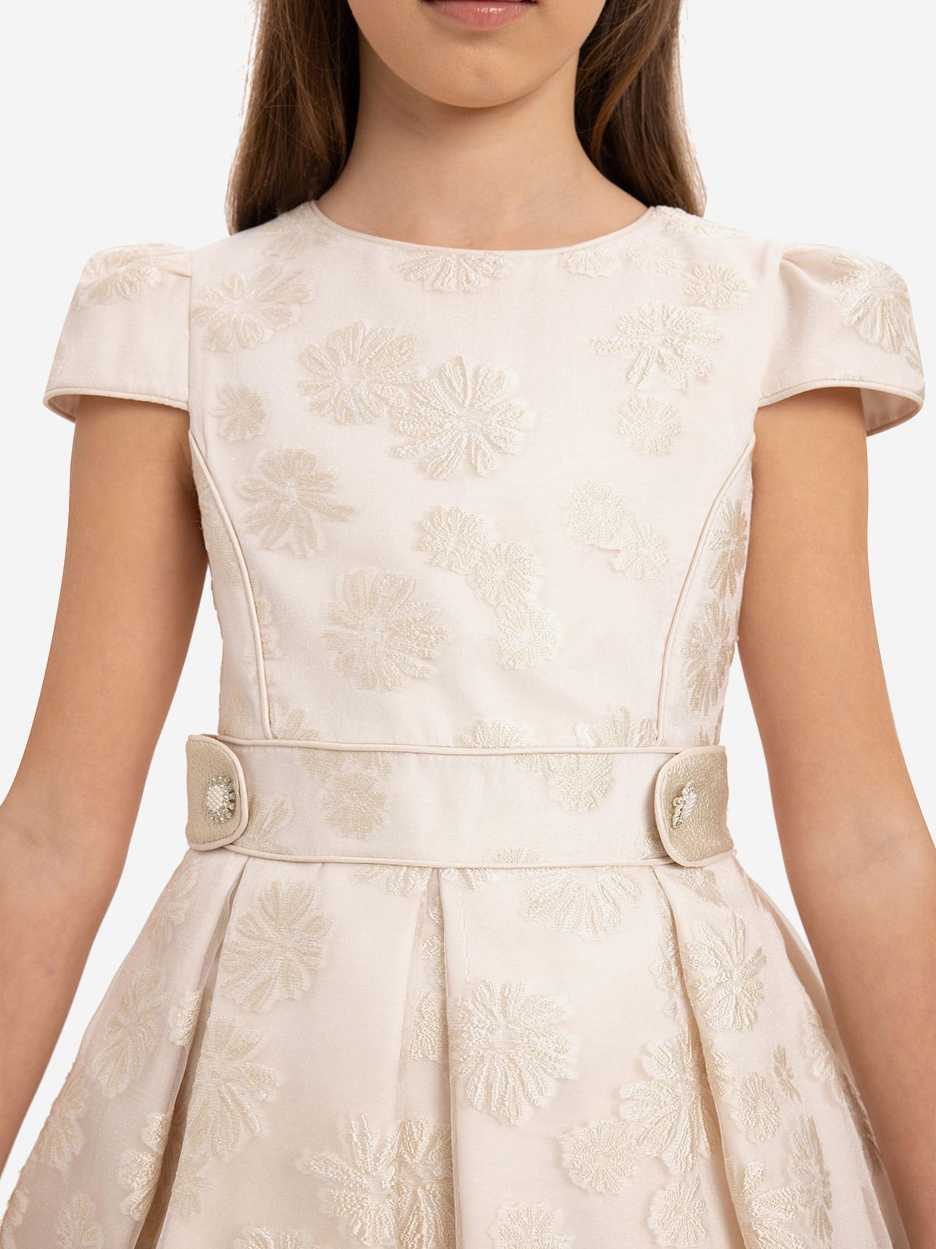 DRESS & Fleur Girls Floral Embroidered Dress and Bag Set in Beige