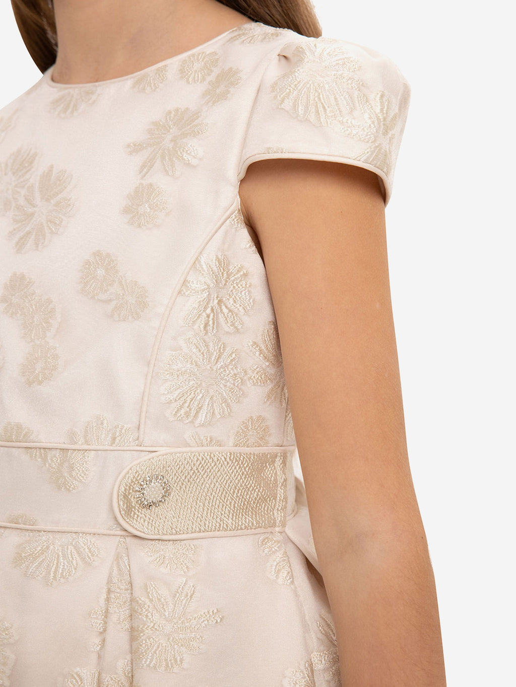 DRESS & Fleur Girls Floral Embroidered Dress and Bag Set in Beige