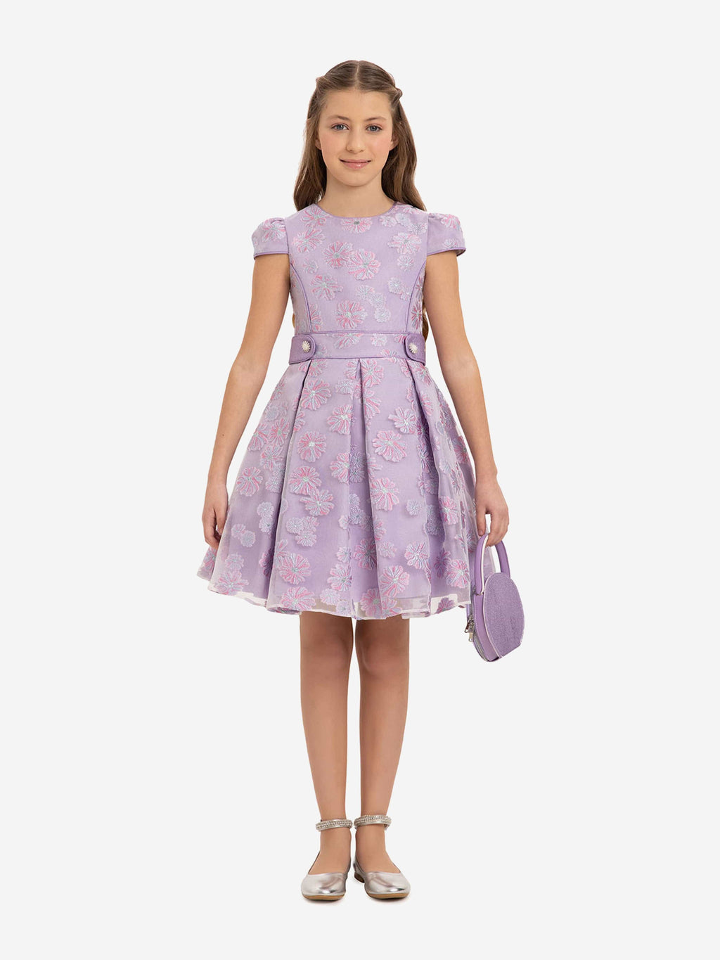 DRESS & Fleur Girls Purple Floral Embroidered Dress and Bag Set