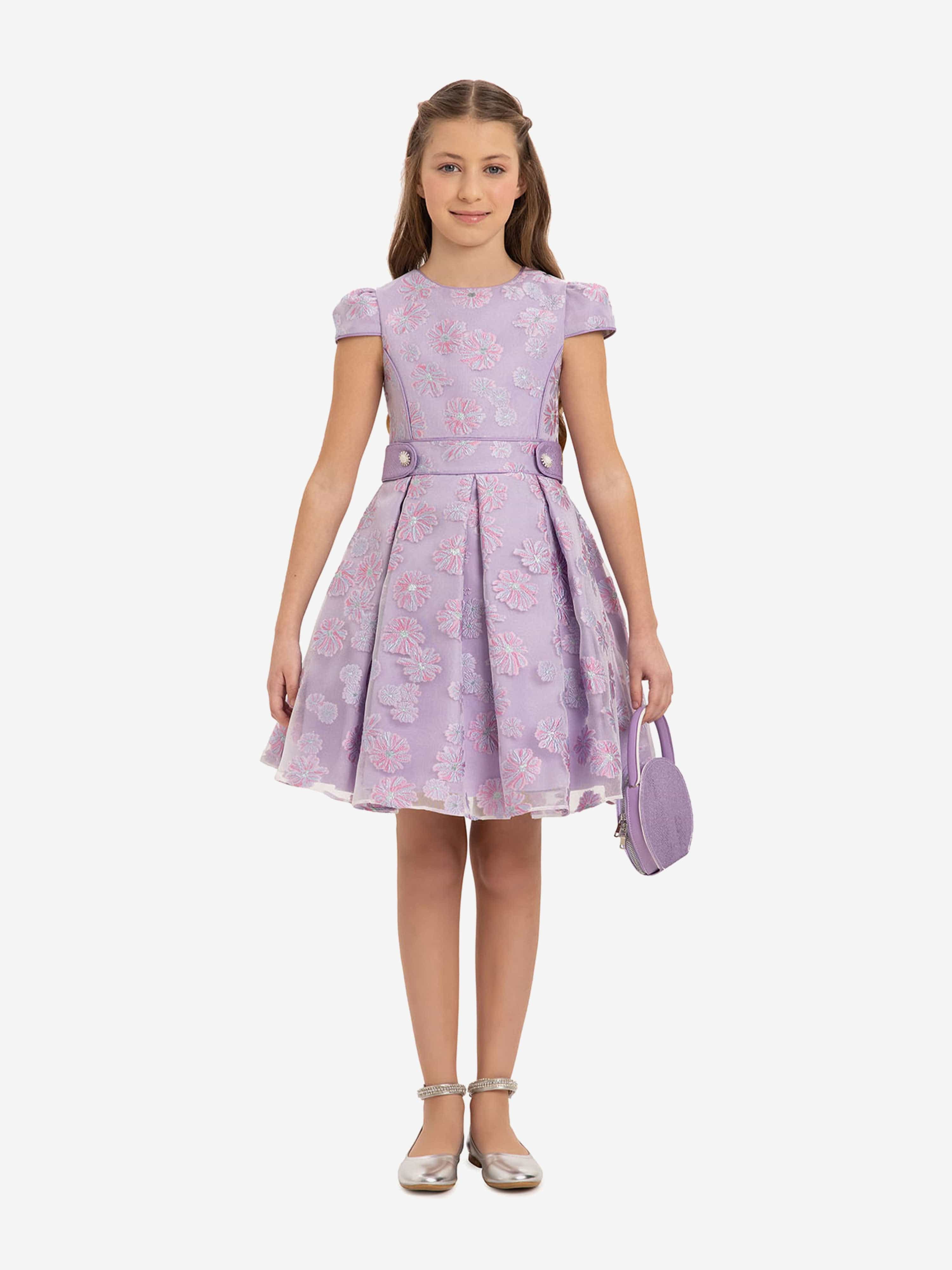 DRESS & Fleur Girls Purple Floral Embroidered Dress and Bag Set