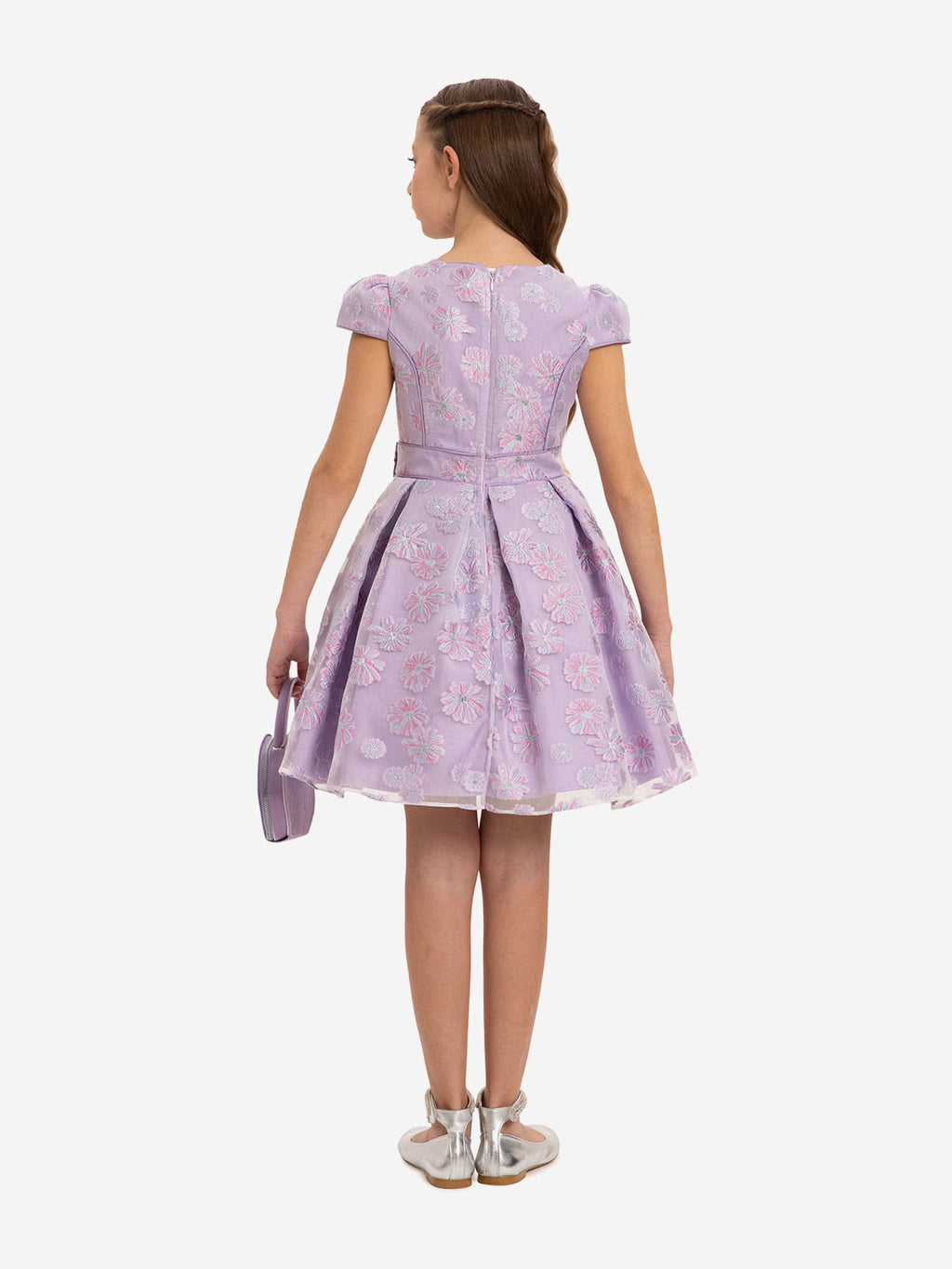 DRESS & Fleur Girls Purple Floral Embroidered Dress and Bag Set