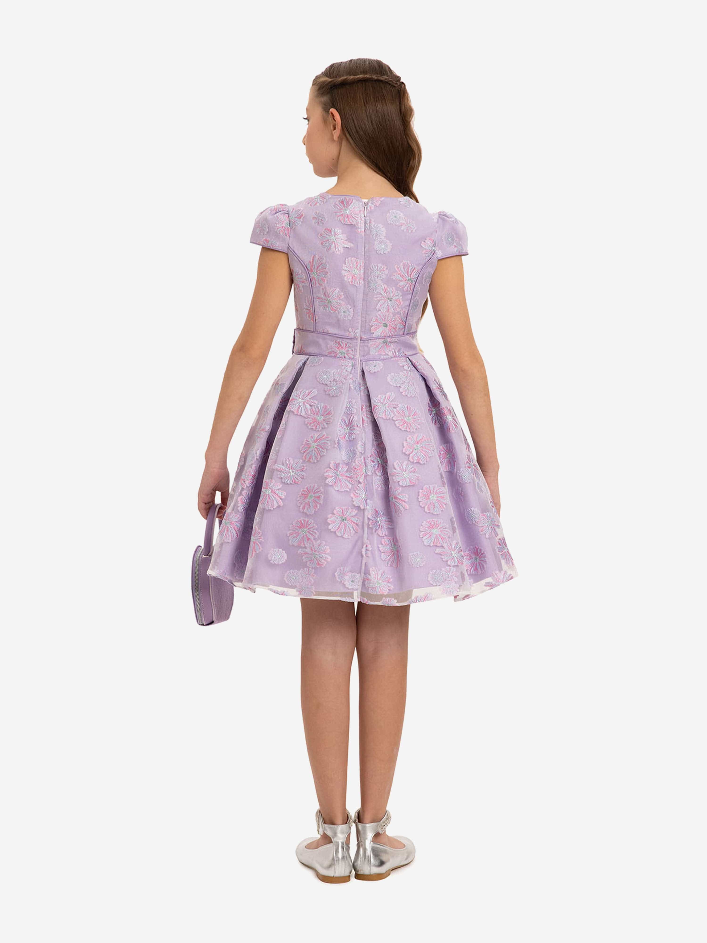 DRESS & Fleur Girls Purple Floral Embroidered Dress and Bag Set