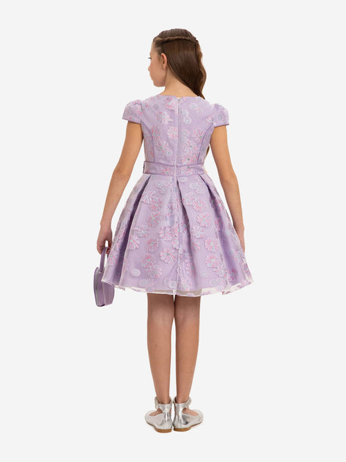 DRESS & Fleur Girls Purple Floral Embroidered Dress and Bag Set