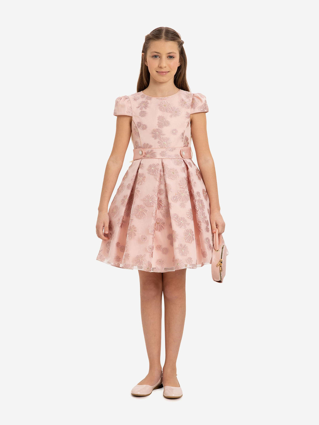 DRESS & Fleur Girls Pink Floral Embroidered Dress and Bag Set