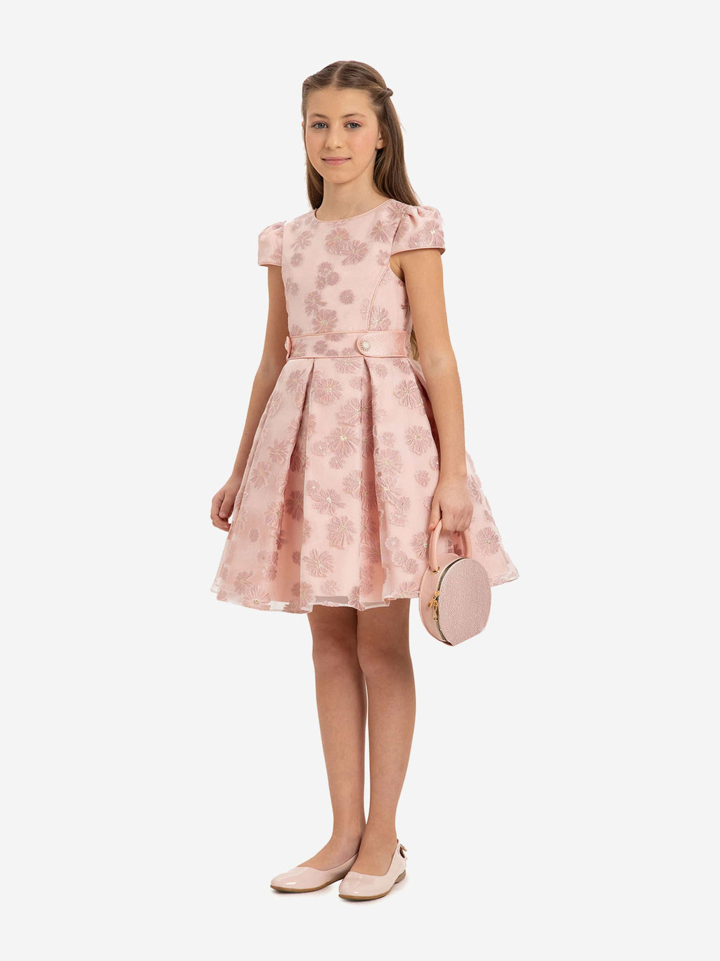 DRESS & Fleur Girls Pink Floral Embroidered Dress and Bag Set