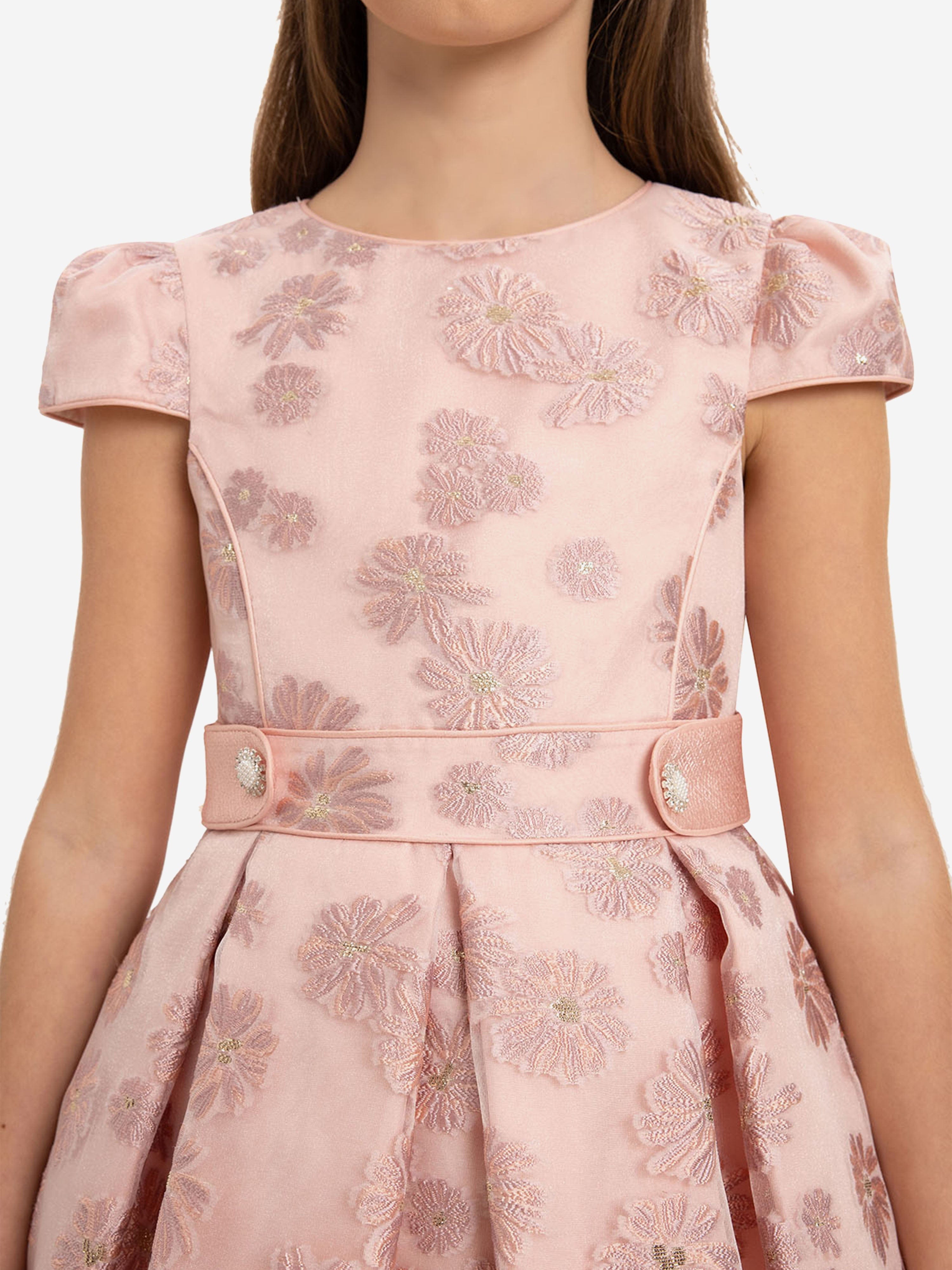 DRESS & Fleur Girls Pink Floral Embroidered Dress and Bag Set