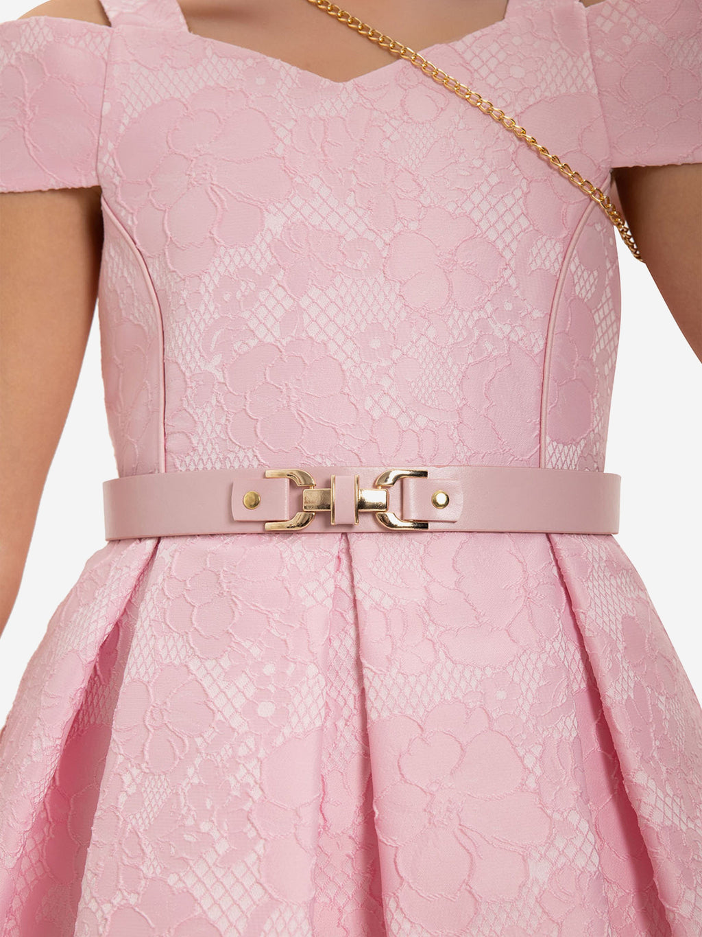DRESS & Fleur Girls Pink Floral Jacquard Dress with Bag and Belt