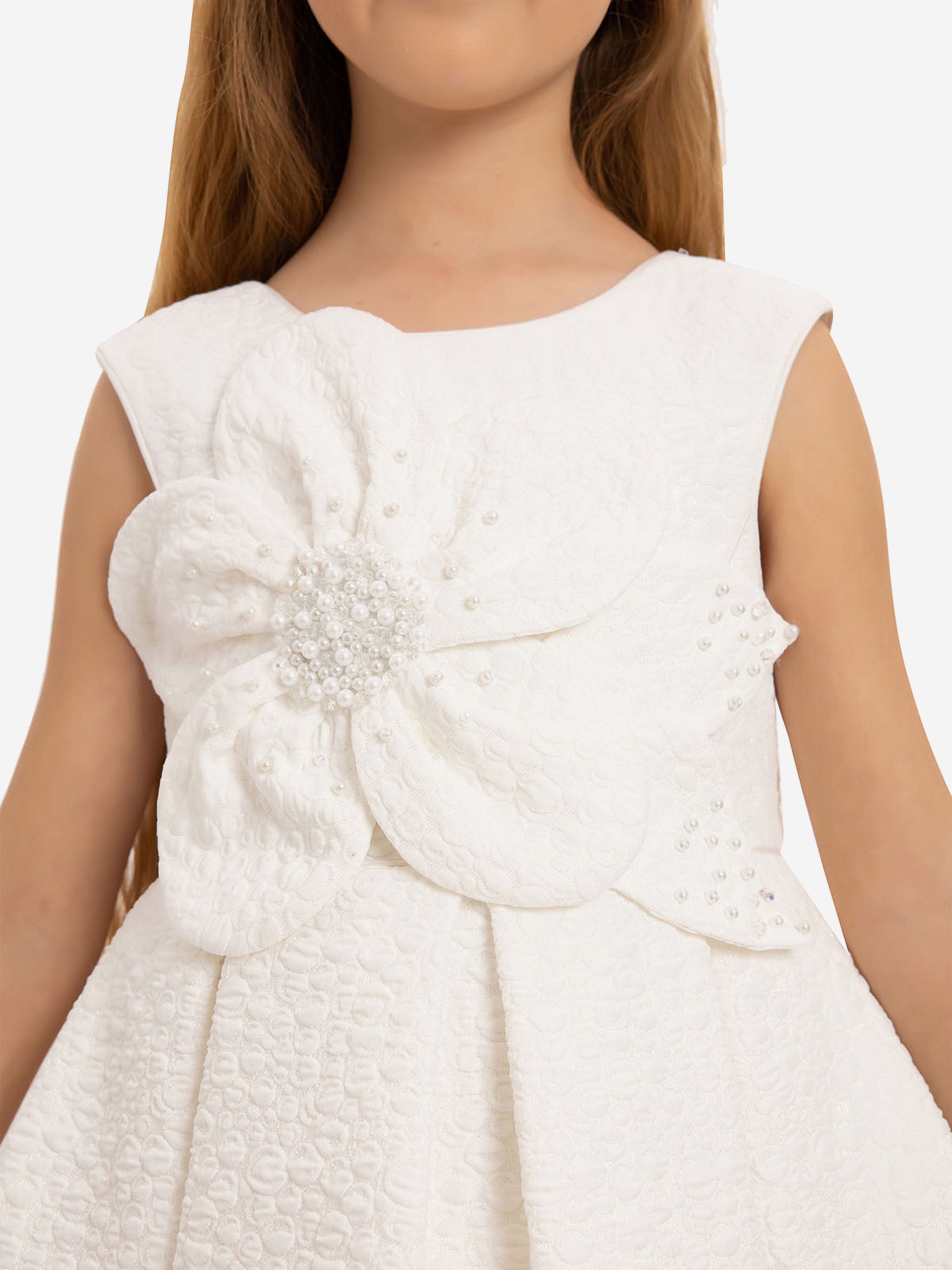 DRESS & Fleur Girls White Jacquard Dress with 3D Floral Bag