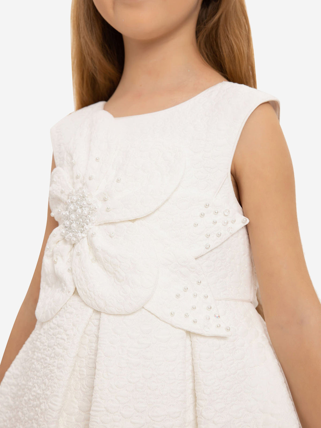 DRESS & Fleur Girls White Jacquard Dress with 3D Floral Bag