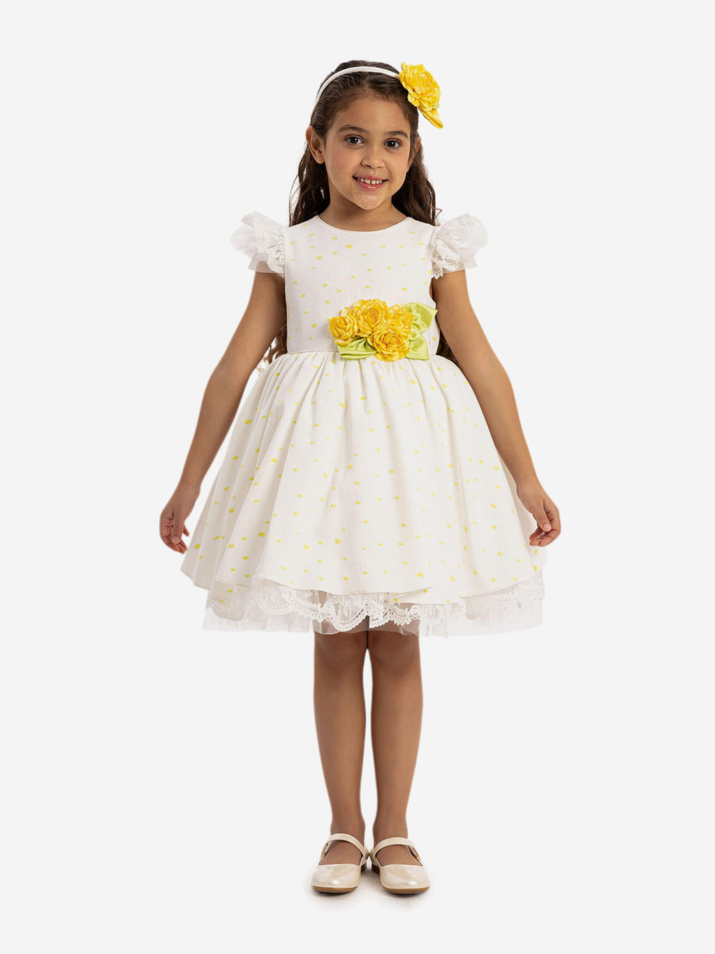 DRESS & Fleur Girls Polka Dot Dress and Headband Set in Yellow