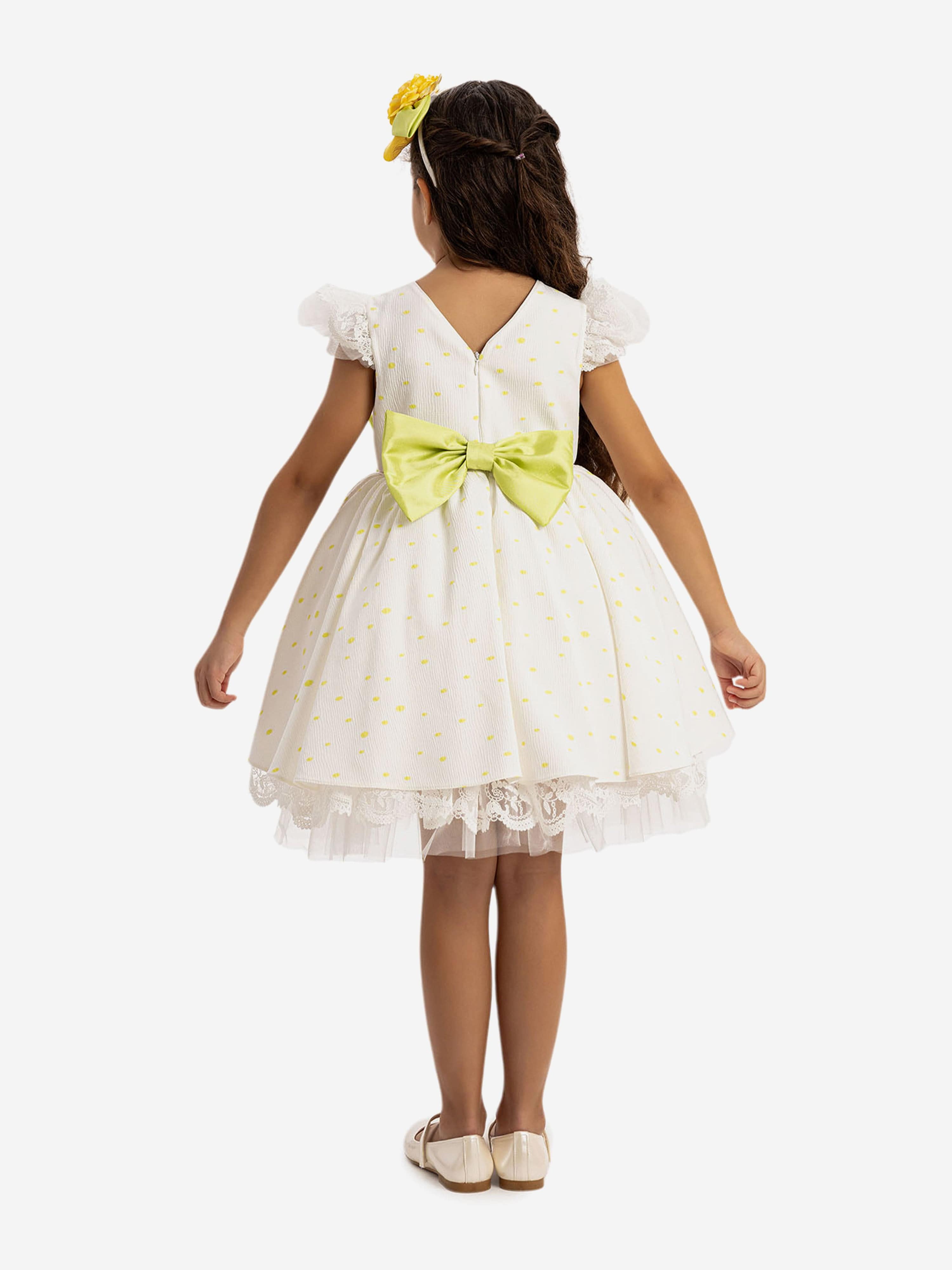 DRESS & Fleur Girls Polka Dot Dress and Headband Set in Yellow