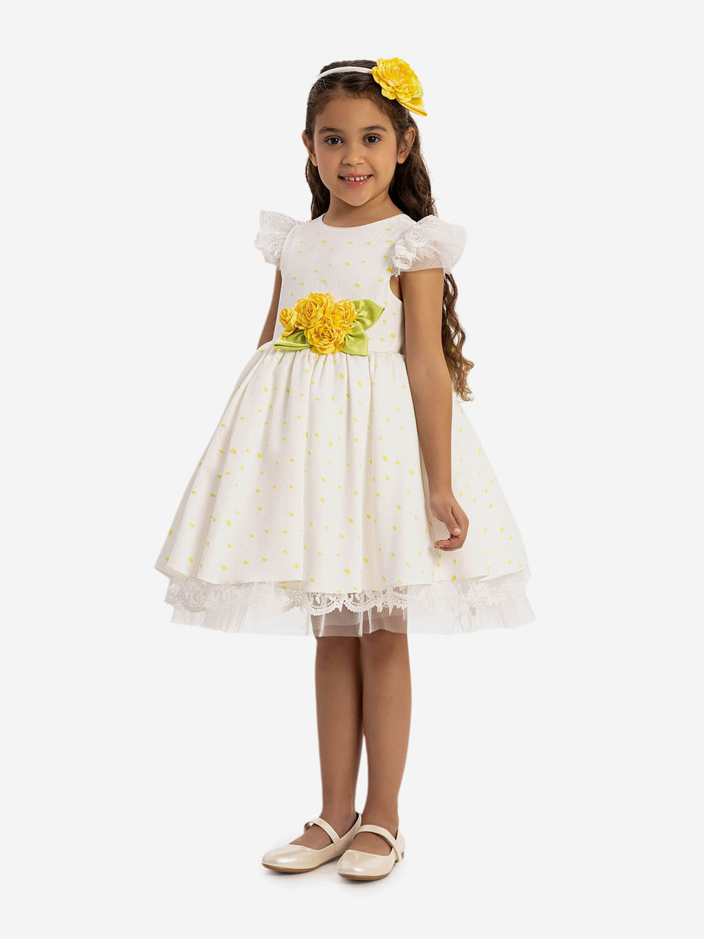 DRESS & Fleur Girls Polka Dot Dress and Headband Set in Yellow