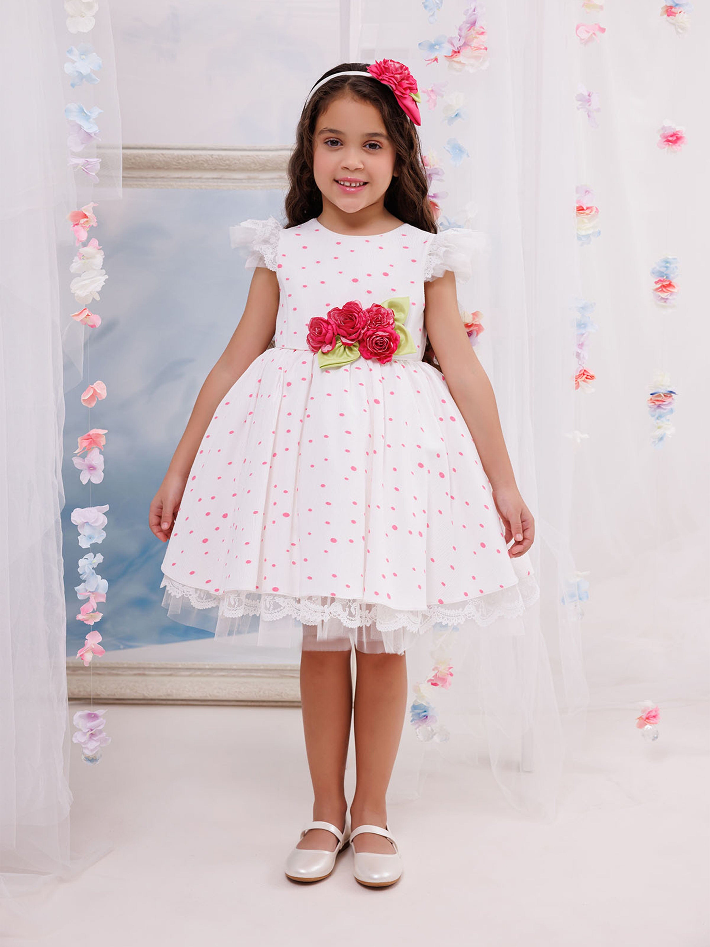 DRESS & Fleur Girls Pink Polka Dot Dress and Headband Set – 2 Piece