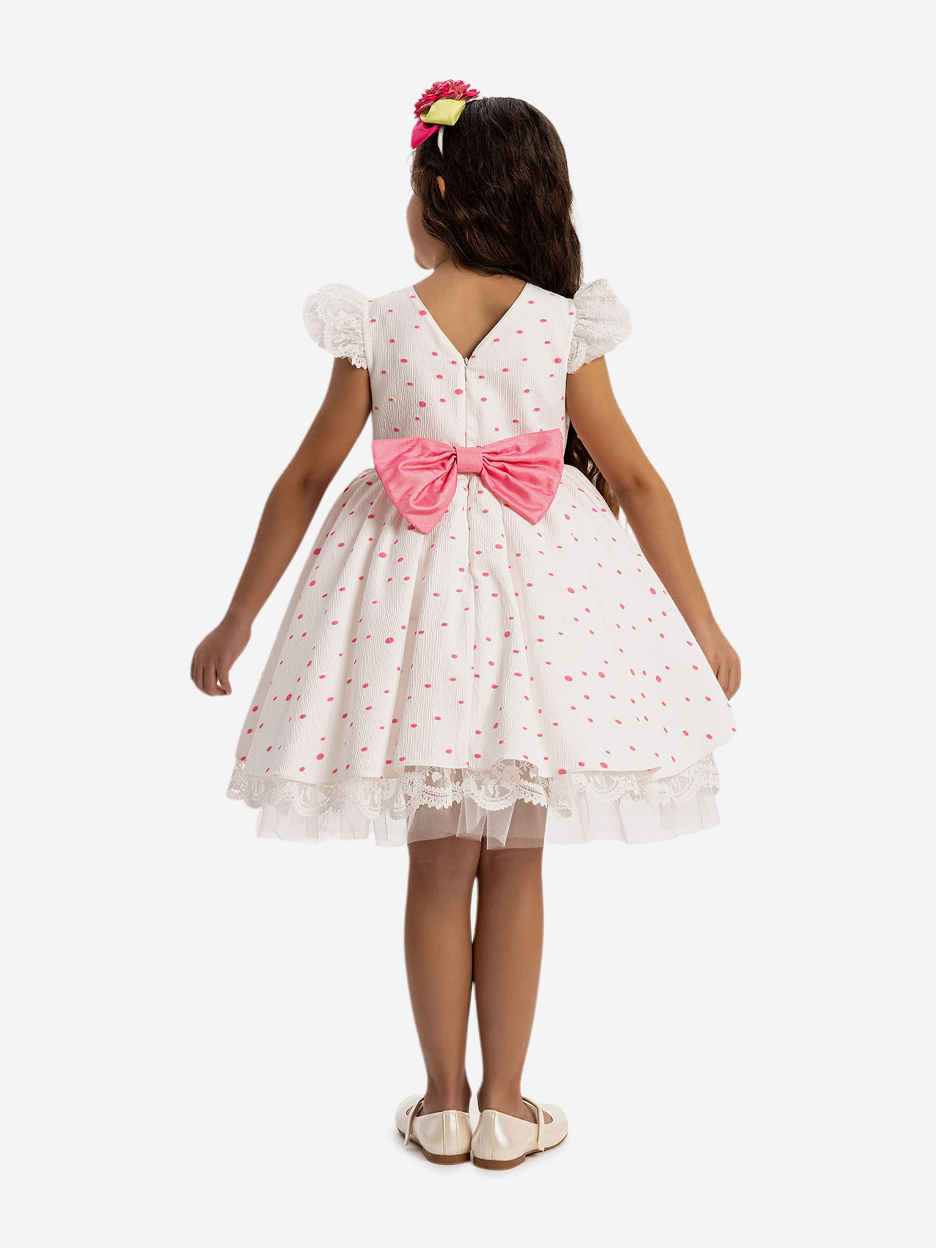 DRESS & Fleur Girls Pink Polka Dot Dress and Headband Set – 2 Piece