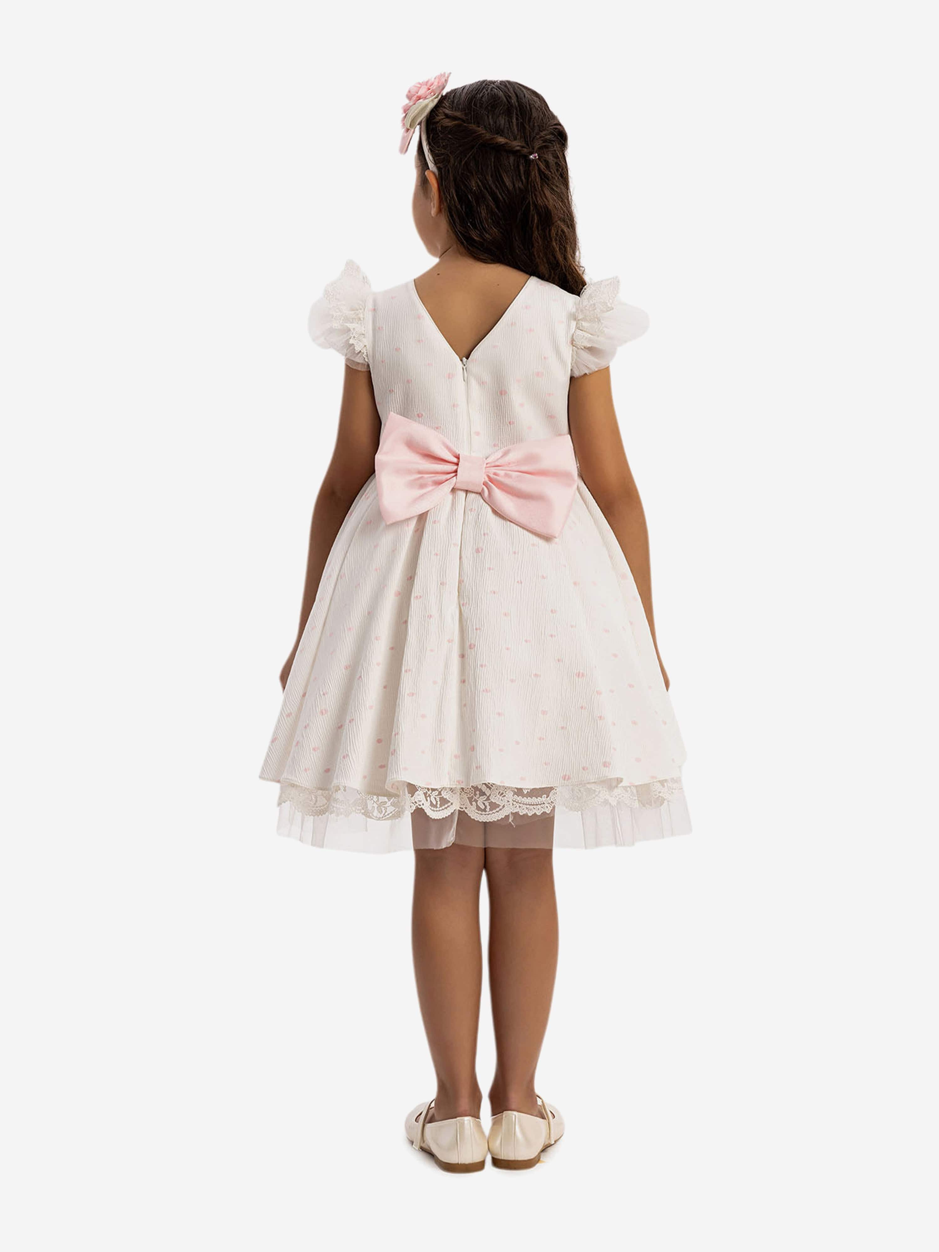 DRESS & Fleur Girls Polka Dot Dress and Headband Set in Powder Pink