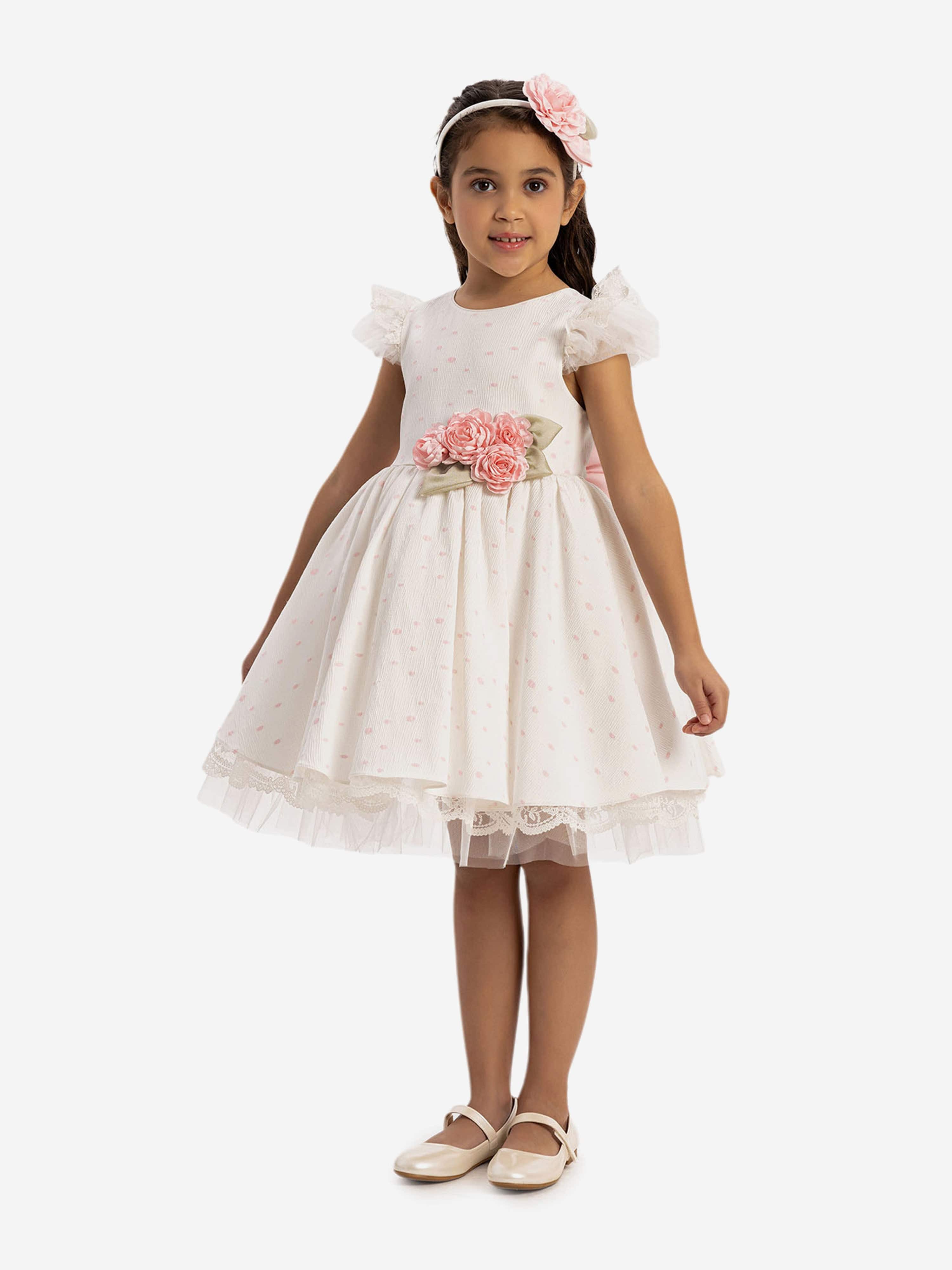 DRESS & Fleur Girls Polka Dot Dress and Headband Set in Powder Pink