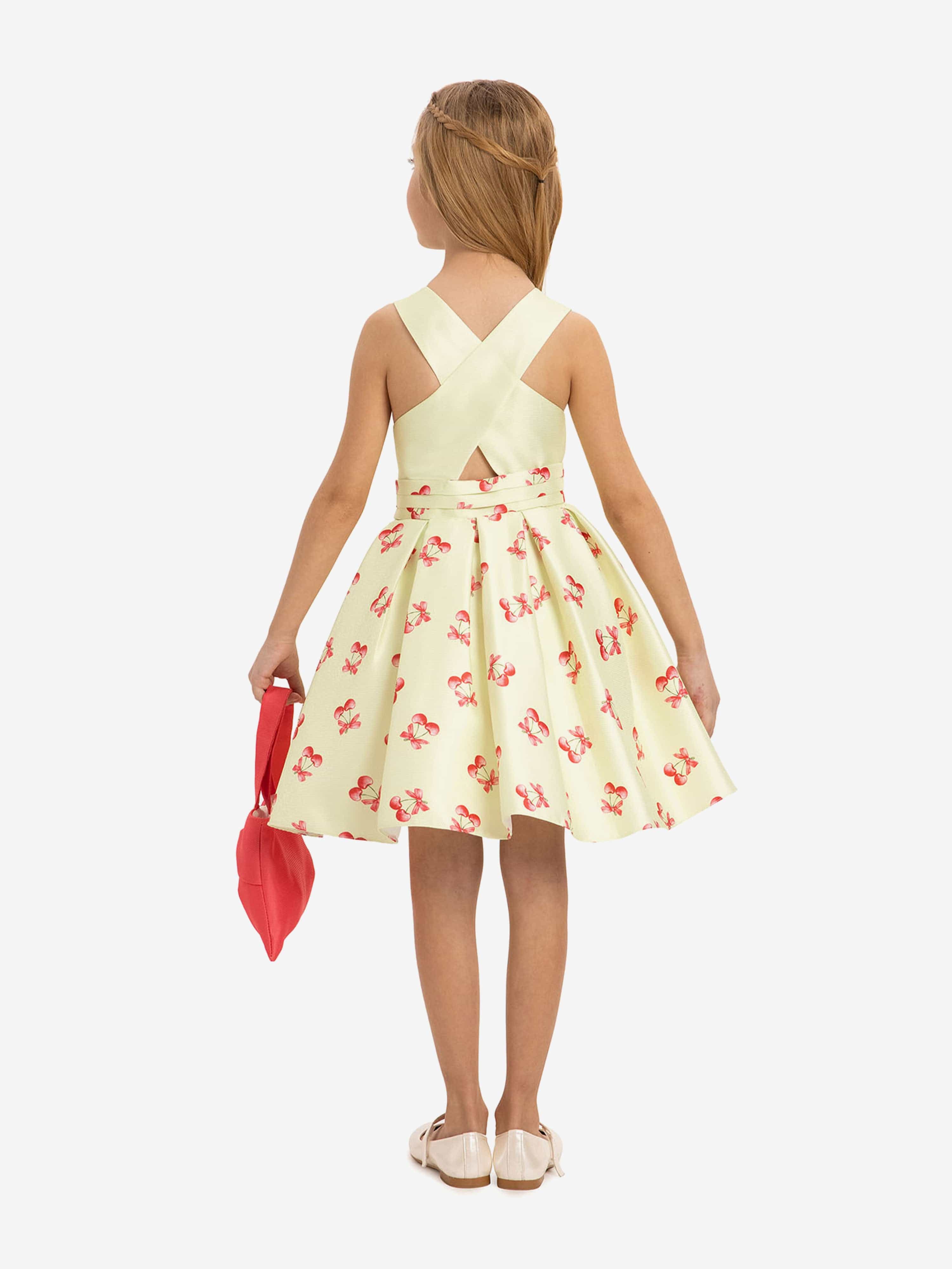 DRESS & Fleur Girls Cherry Print Dress with Matching Bag - Green
